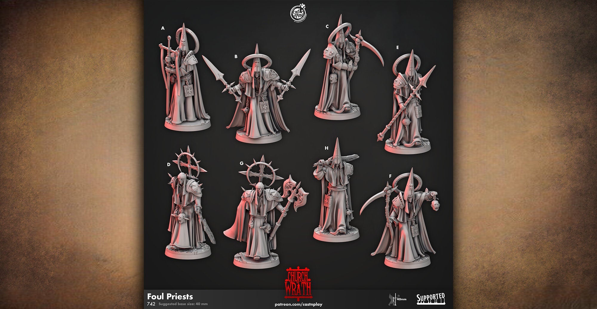 Cleric "Foul Priests" | 12K DnD | Wargaming | Dungeons and Dragons | Pathfinder | Tabletop | RPG | 28-32 mm-Role Playing Miniatures