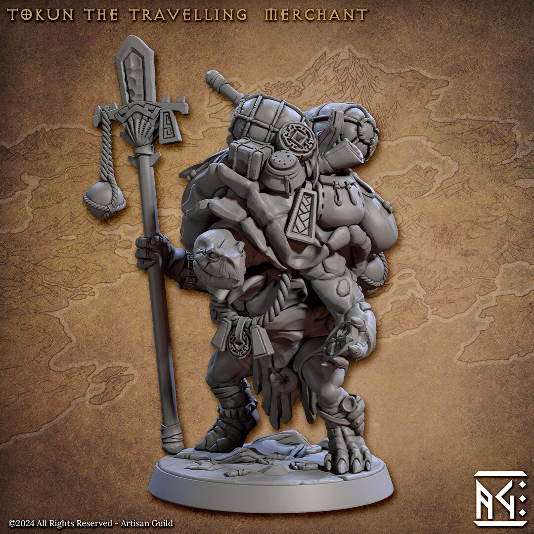 Tortle "Tokun" Merchant | Dungeons and Dragons | DnD 12K Print | Pathfinder | Tabletop | 28-32 mm | Wargaming-Role Playing Miniatures