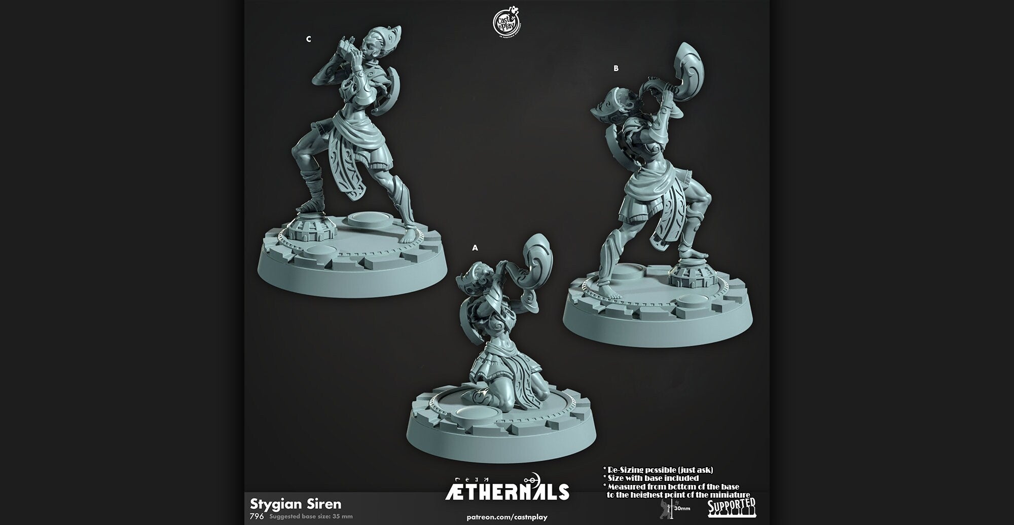 AETHERNALS "Stygian Siren" | DnD 12K | Wargaming | Dungeons and Dragons | Pathfinder | Tabletop | RPG | Scifi | 28-32 mm-Role Playing Miniatures