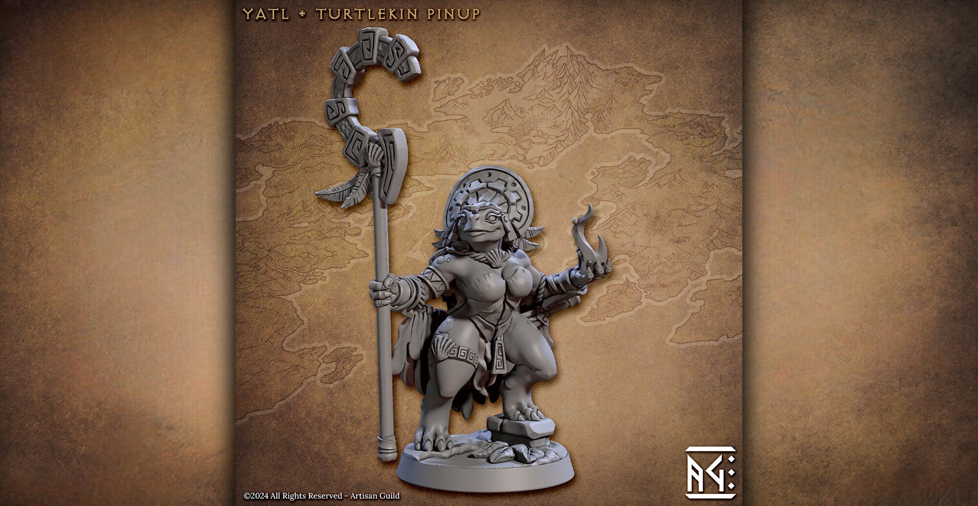Tortle "Yatl" Shaman Sorcerer | Dungeons and Dragons | DnD 12K Print | Pathfinder | Tabletop | 28-32 mm | Wargaming-Role Playing Miniatures
