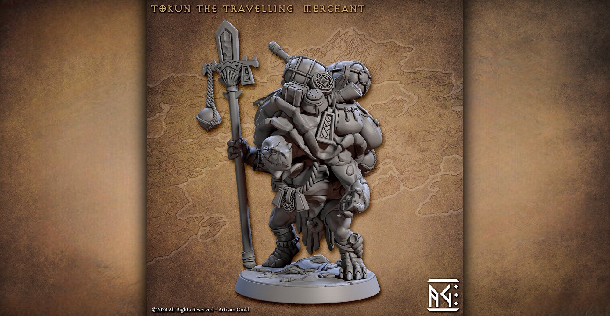 Tortle "Tokun" Merchant | Dungeons and Dragons | DnD 12K Print | Pathfinder | Tabletop | 28-32 mm | Wargaming-Role Playing Miniatures
