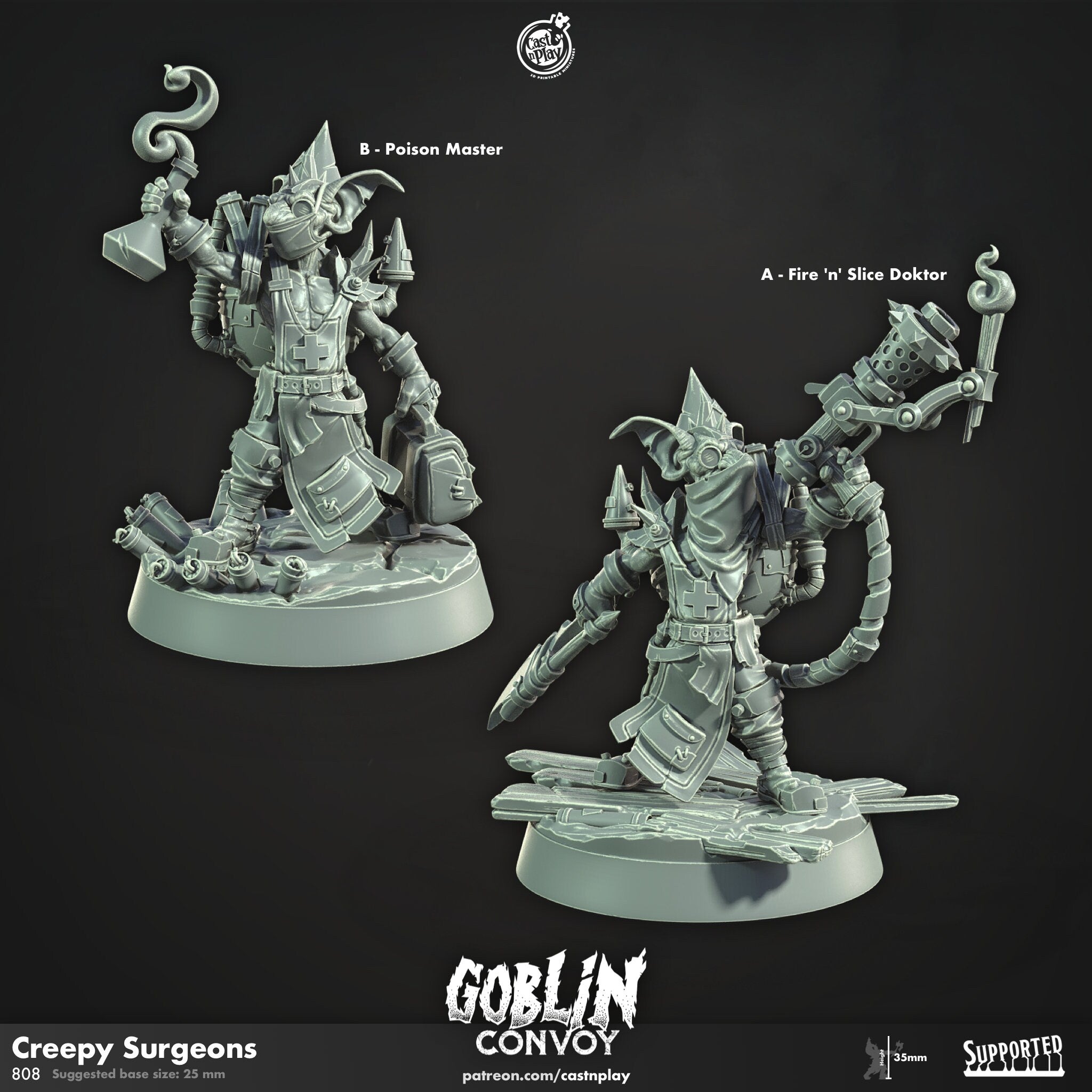 Goblin Creepy Surgeons | DnD 12K | Wargaming | Dungeons and Dragons | Pathfinder | Tabletop | RPG | Scifi | 28-32 mm-Role Playing Miniatures
