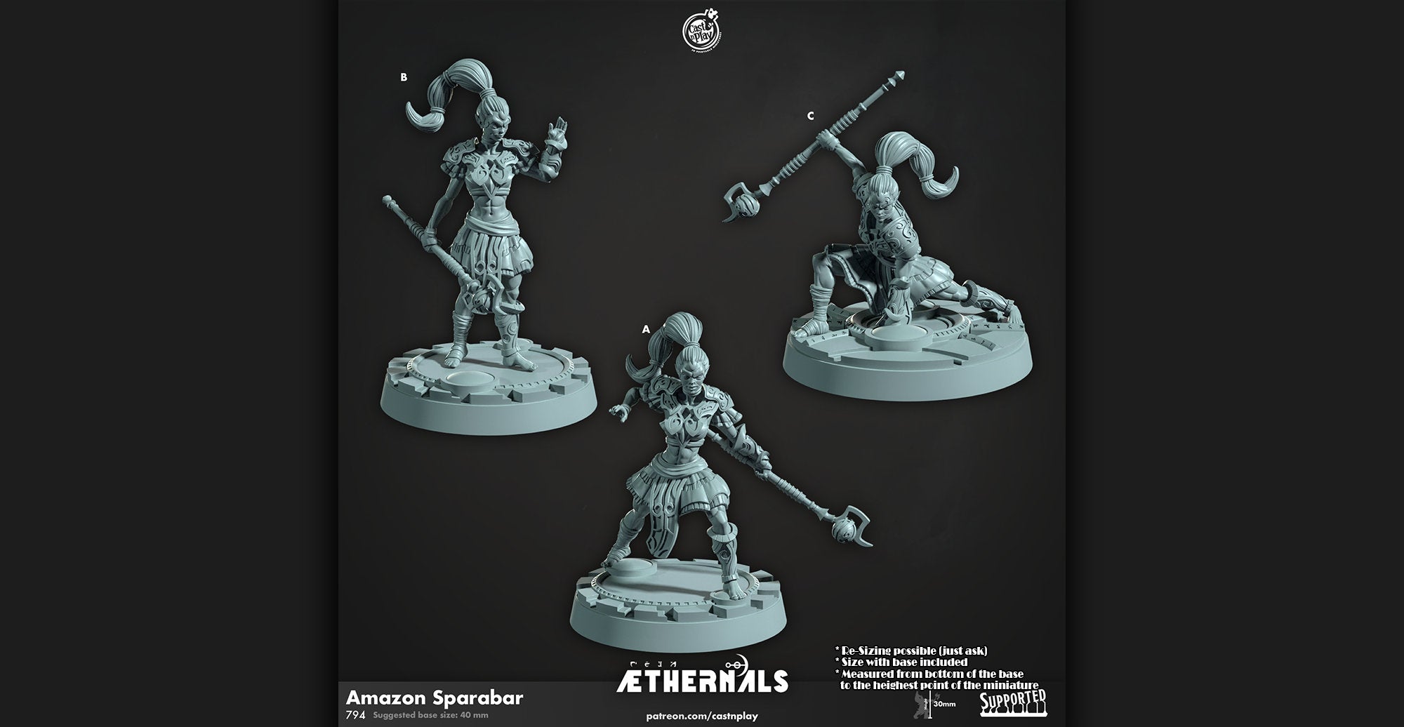 AETHERNALS "Amazon Sparabar" | DnD 12K | Wargaming | Dungeons and Dragons | Pathfinder | Tabletop | RPG | Scifi | 28-32 mm-Role Playing Miniatures
