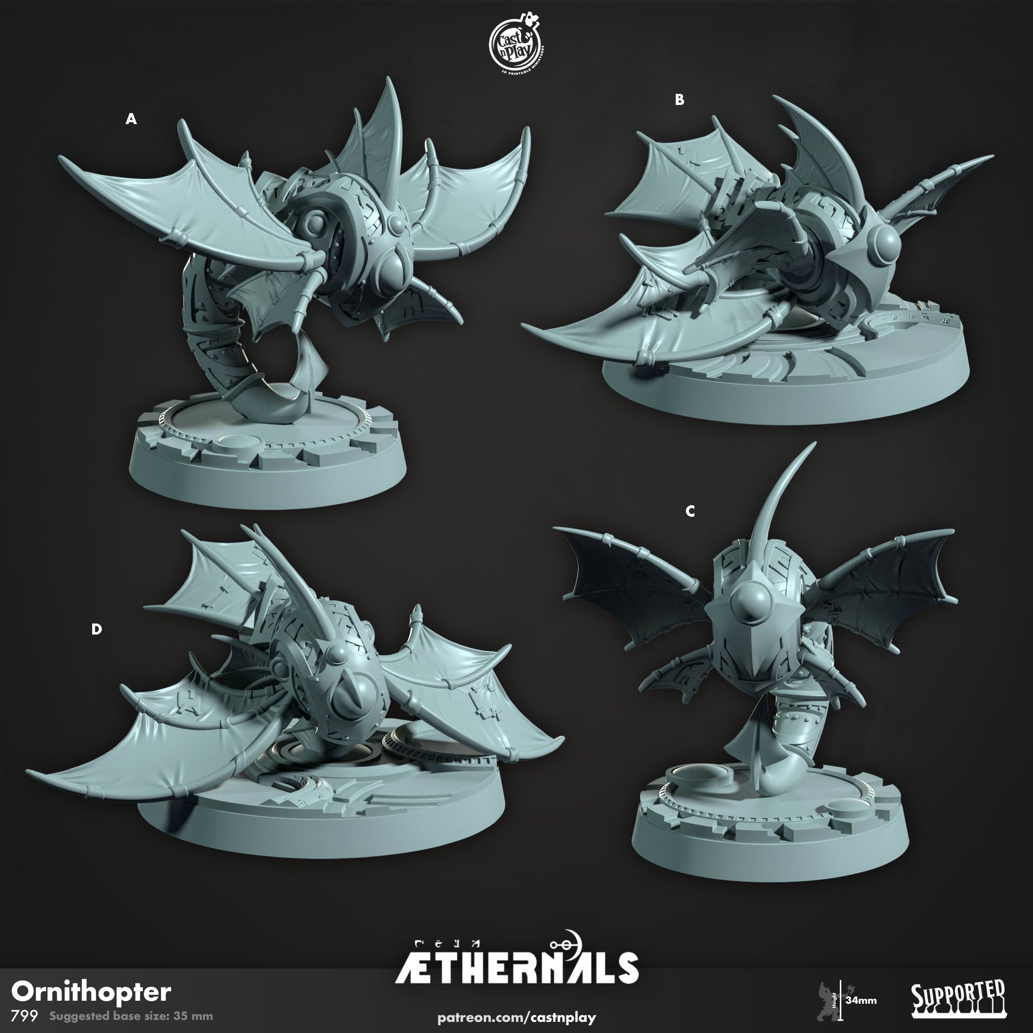 AETHERNALS "Ornithopter" | DnD 12K | Wargaming | Dungeons and Dragons | Pathfinder | Tabletop | RPG | Scifi | 28-32 mm-Role Playing Miniatures