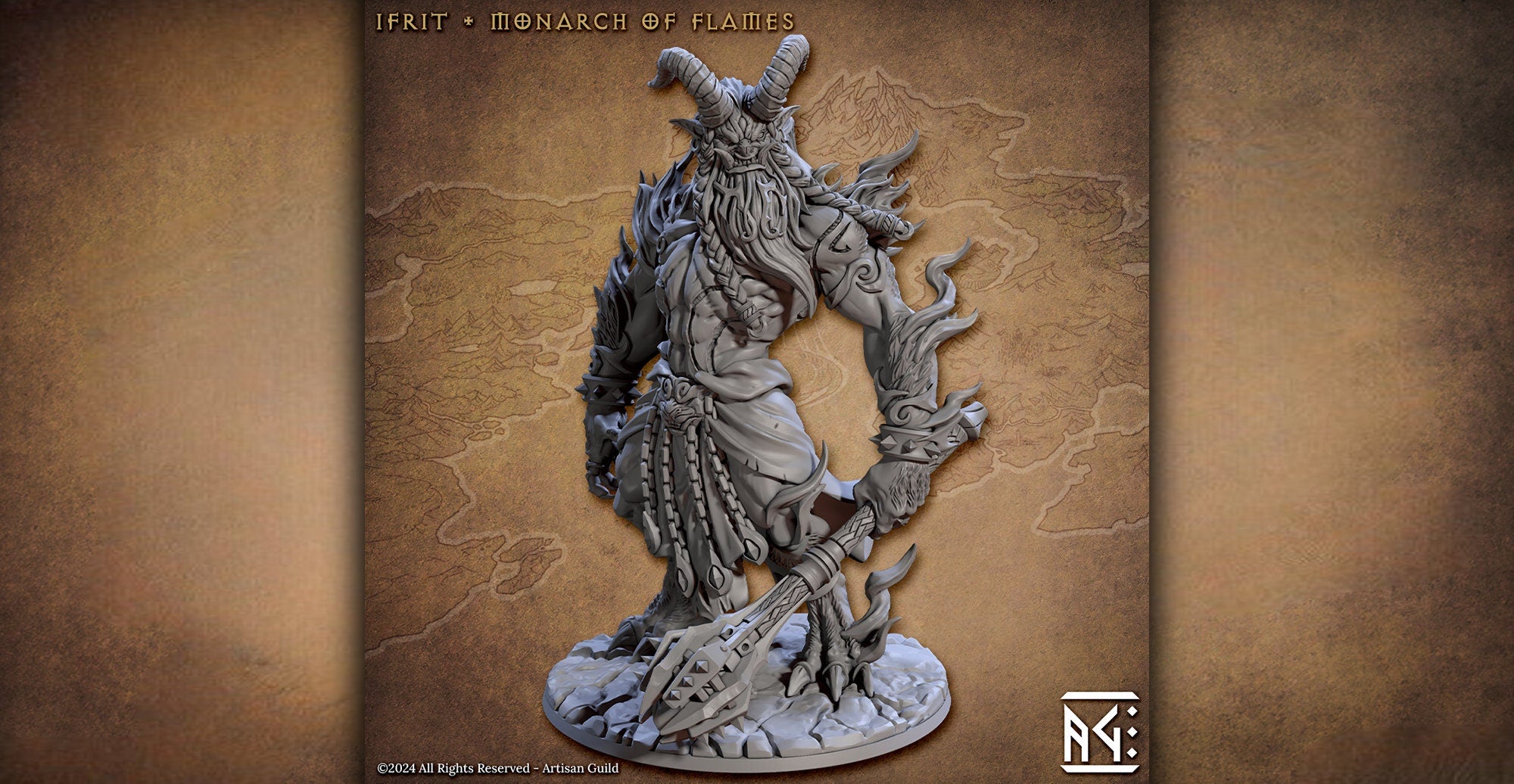 Ifrit Monarch of Flames | Dungeons and Dragons | DnD 12K Print | Pathfinder | Tabletop | 28-32 mm | Wargaming-Role Playing Miniatures