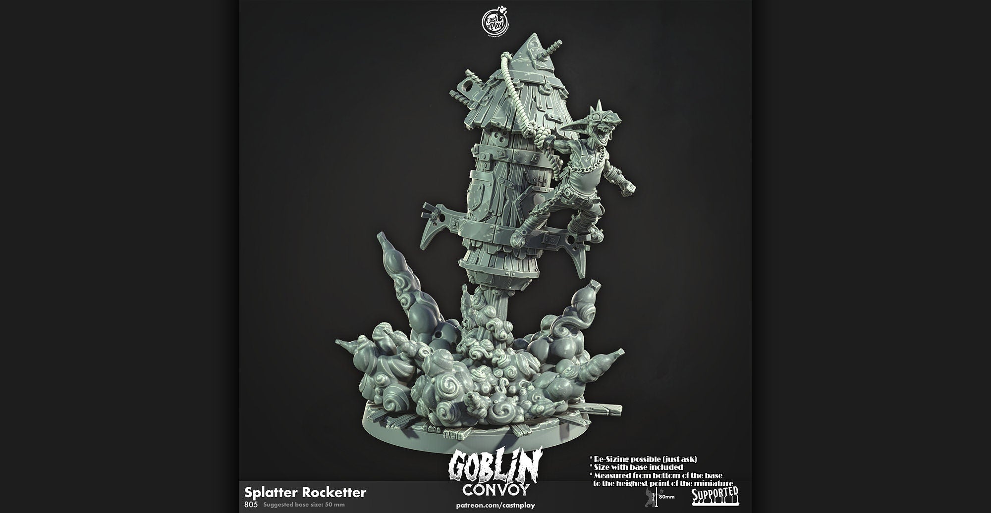 Goblin Splatter Rocketter | DnD 12K | Wargaming | Dungeons and Dragons | Pathfinder | Tabletop | RPG | Scifi | 28-32 mm-Role Playing Miniatures