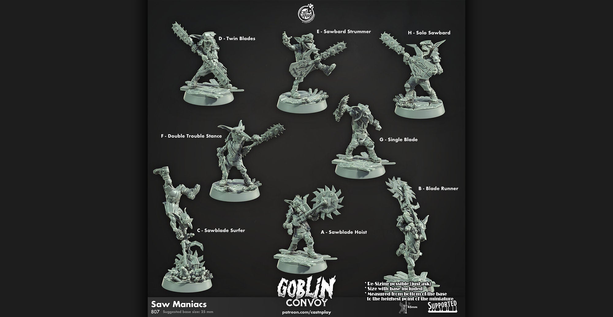 Goblin Saw Maniacs | DnD 12K | Wargaming | Dungeons and Dragons | Pathfinder | Tabletop | RPG | Scifi | 28-32 mm-Role Playing Miniatures