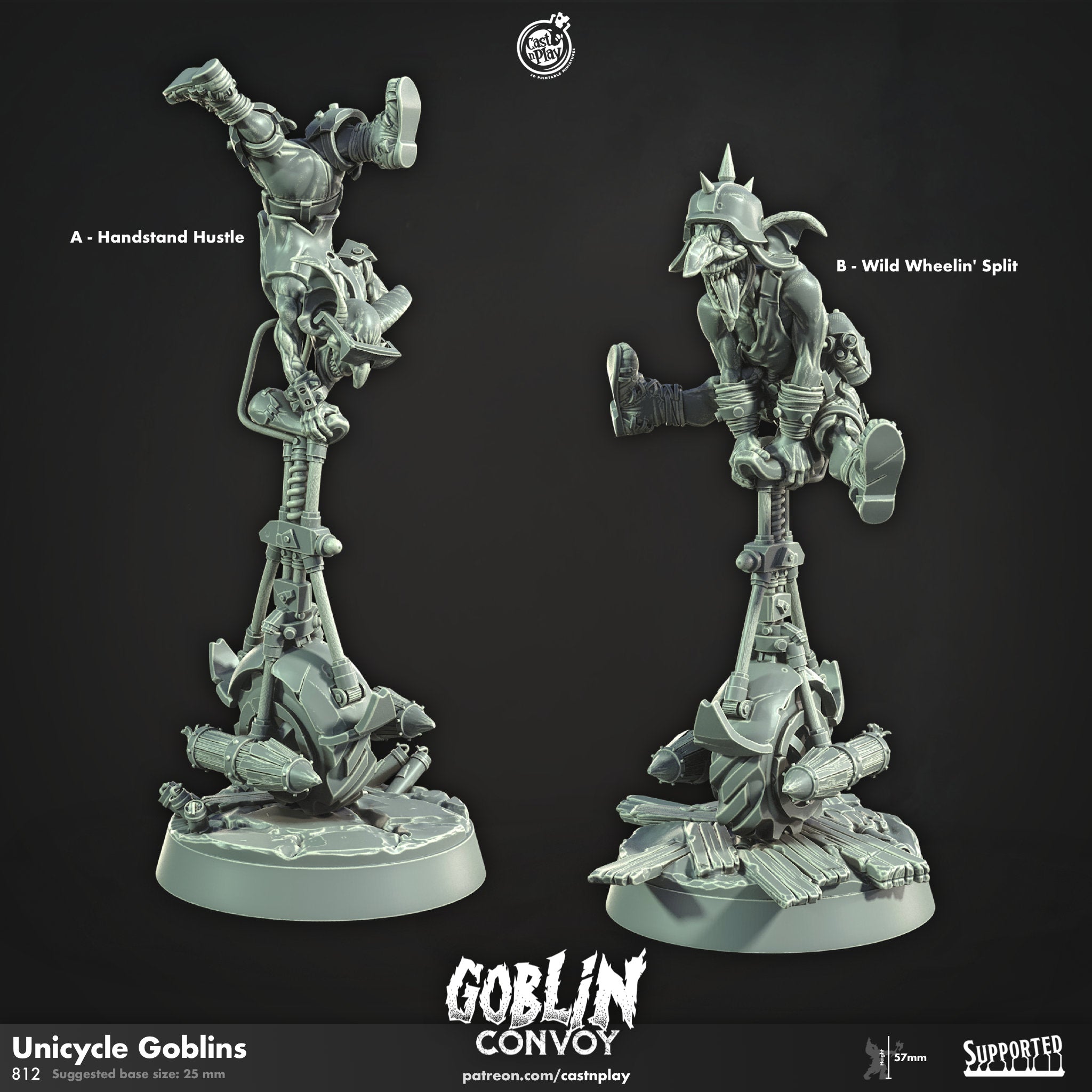 Goblin Unicycle Goblins | DnD 12K | Wargaming | Dungeons and Dragons | Pathfinder | Tabletop | RPG | Scifi | 28-32 mm-Role Playing Miniatures