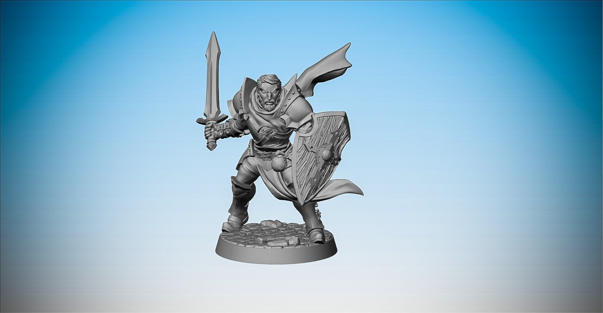 HUMAN WARRIOR "Sword & Shield" | Dungeons and Dragons | DnD | Pathfinder | Tabletop | RPG | Hero Size | 28 mm-Role Playing Miniatures