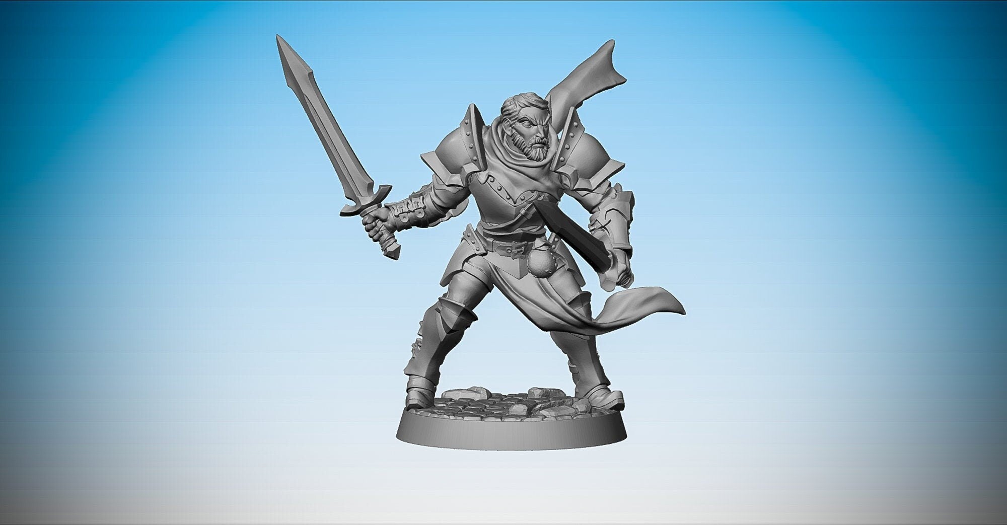 HUMAN WARRIOR "Dual Sword Wielder" | Dungeons and Dragons | DnD | Pathfinder | Tabletop | RPG | Hero Size | 28 mm-Role Playing Miniatures