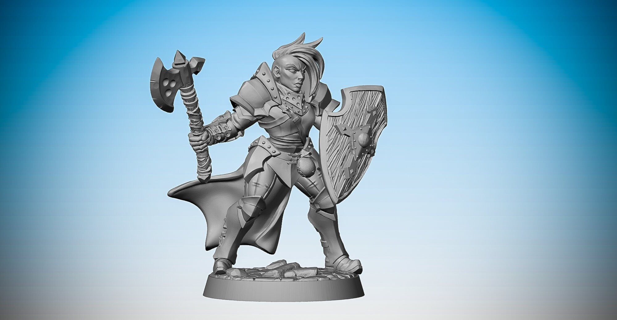 Female HUMAN WARRIOR "Axe & Shield" | Dungeons and Dragons | DnD | Pathfinder | Tabletop | RPG | Hero Size | 28 mm-Role Playing Miniatures