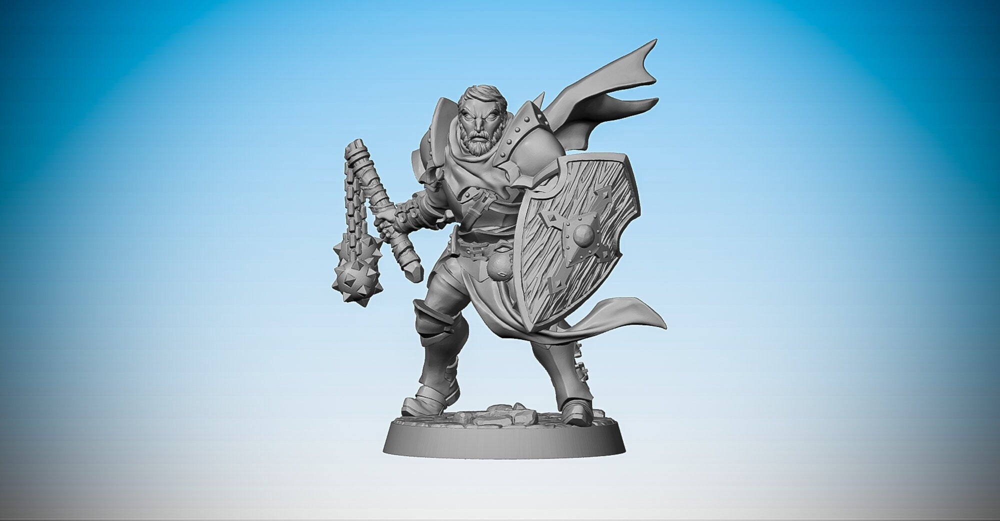 HUMAN WARRIOR "Morningstars & Shield" | Dungeons and Dragons | DnD | Pathfinder | Tabletop | RPG | Hero Size | 28 mm-Role Playing Miniatures