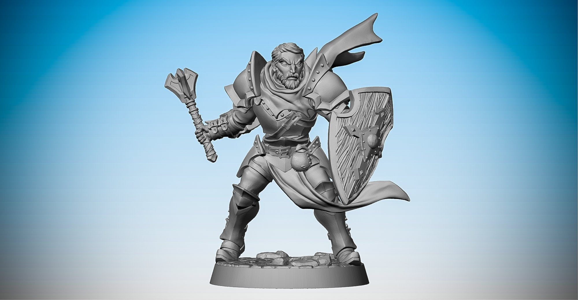 HUMAN WARRIOR "Mace & Shield" | Dungeons and Dragons | DnD | Pathfinder | Tabletop | RPG | Hero Size | 28 mm-Role Playing Miniatures