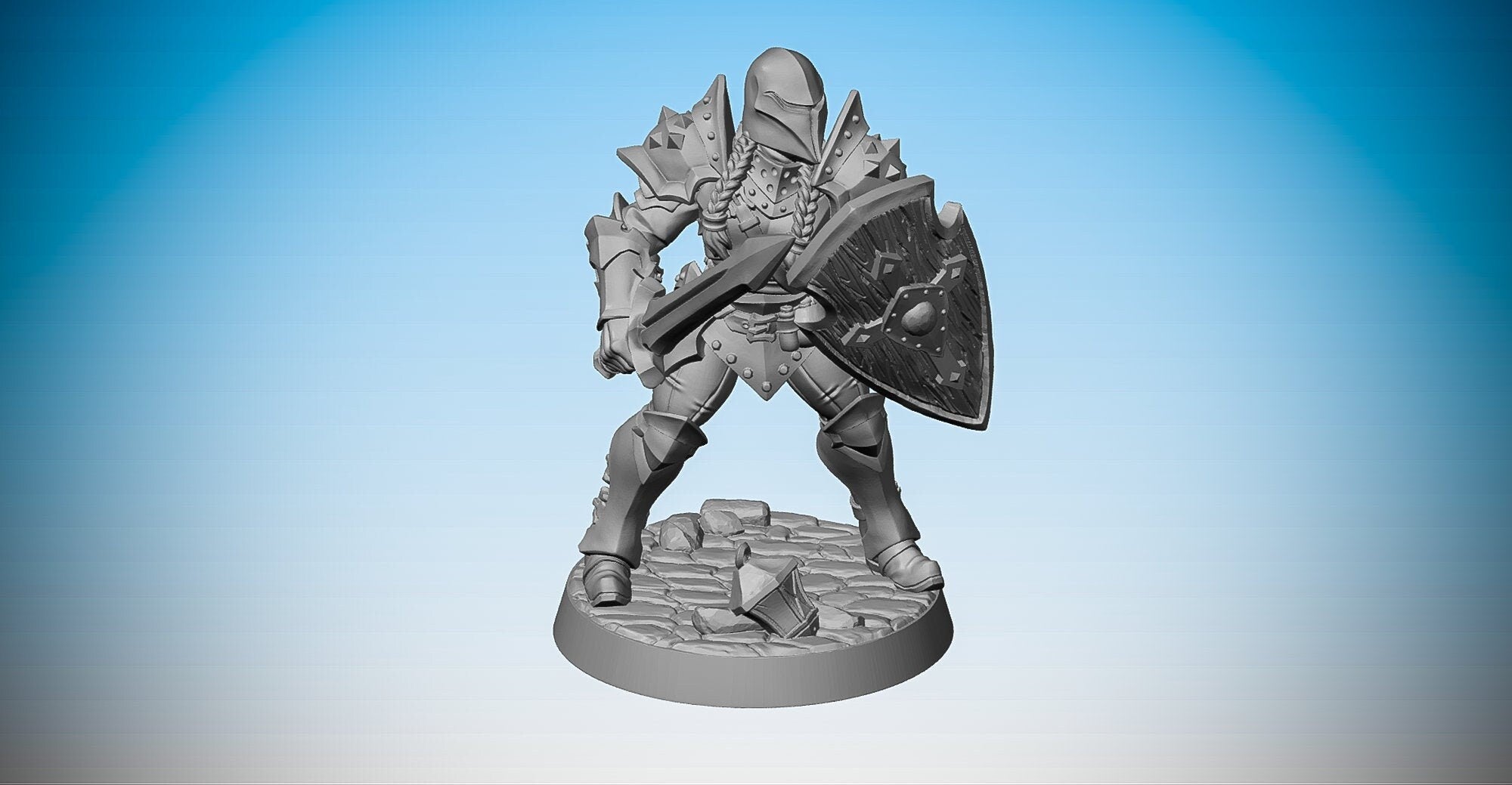 Female WARRIOR with HELMET "Sword & Shield" | Dungeons and Dragons | DnD | Pathfinder | Tabletop | RPG | Hero Size | 28 mm-Role Playing Miniatures