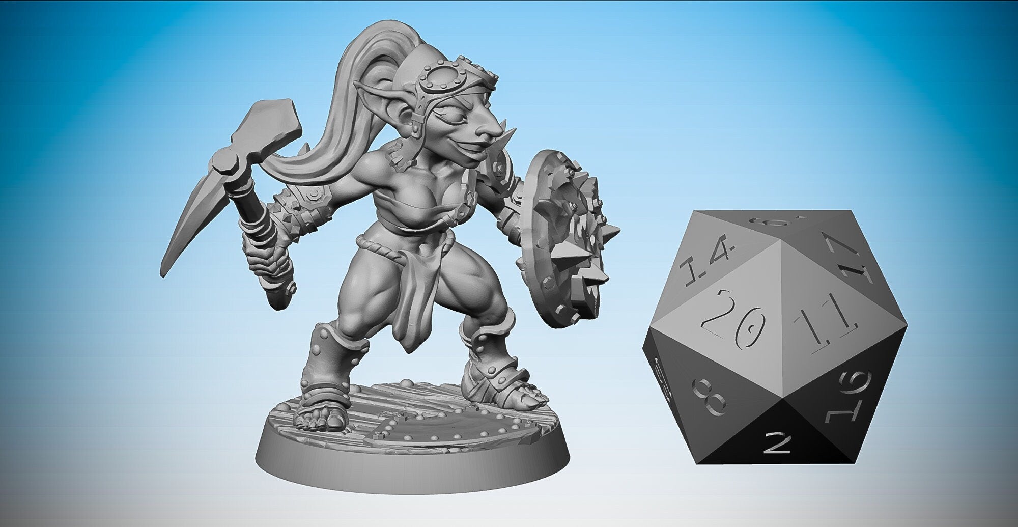 GOBLIN Weiblich "Spitzhacke & Schild" | Dungeons and Dragons | DnD | Pathfinder | Tabletop | RPG | Hero Size | 28 mm-Role Playing Miniatures