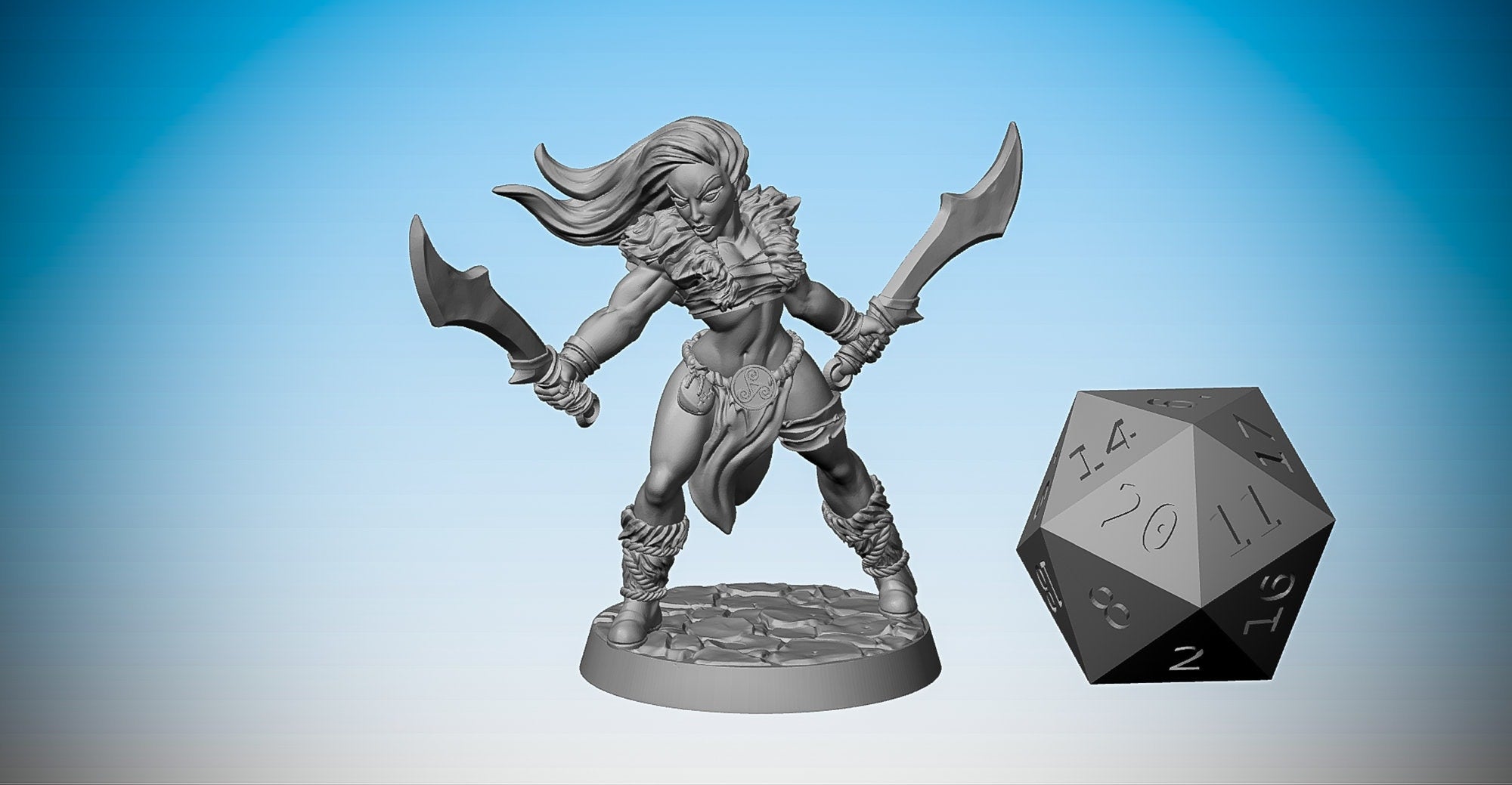 AMAZON WARRIOR "Dual Sword" | Dungeons and Dragons | DnD | Pathfinder | Tabletop | RPG | Hero Size | 28 mm-Role Playing Miniatures