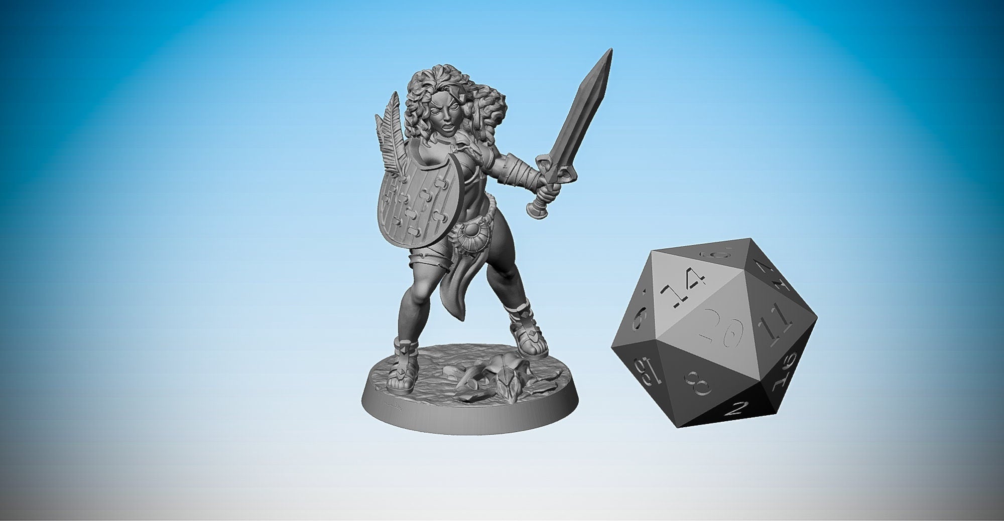 AMAZON WARRIOR "Sword & Shield" #01 of #02 | Dungeons and Dragons | DnD | Pathfinder | Tabletop | RPG | Hero Size | 28 mm-Role Playing Miniatures