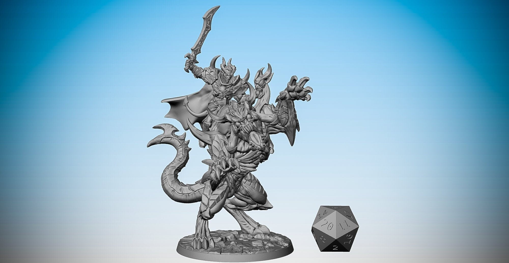 Ildamos riding DEMON BEAST "Rourazaak" | Dungeons and Dragons | DnD | Pathfinder | Tabletop | RPG | Hero Size | 28 mm-Role Playing Miniatures