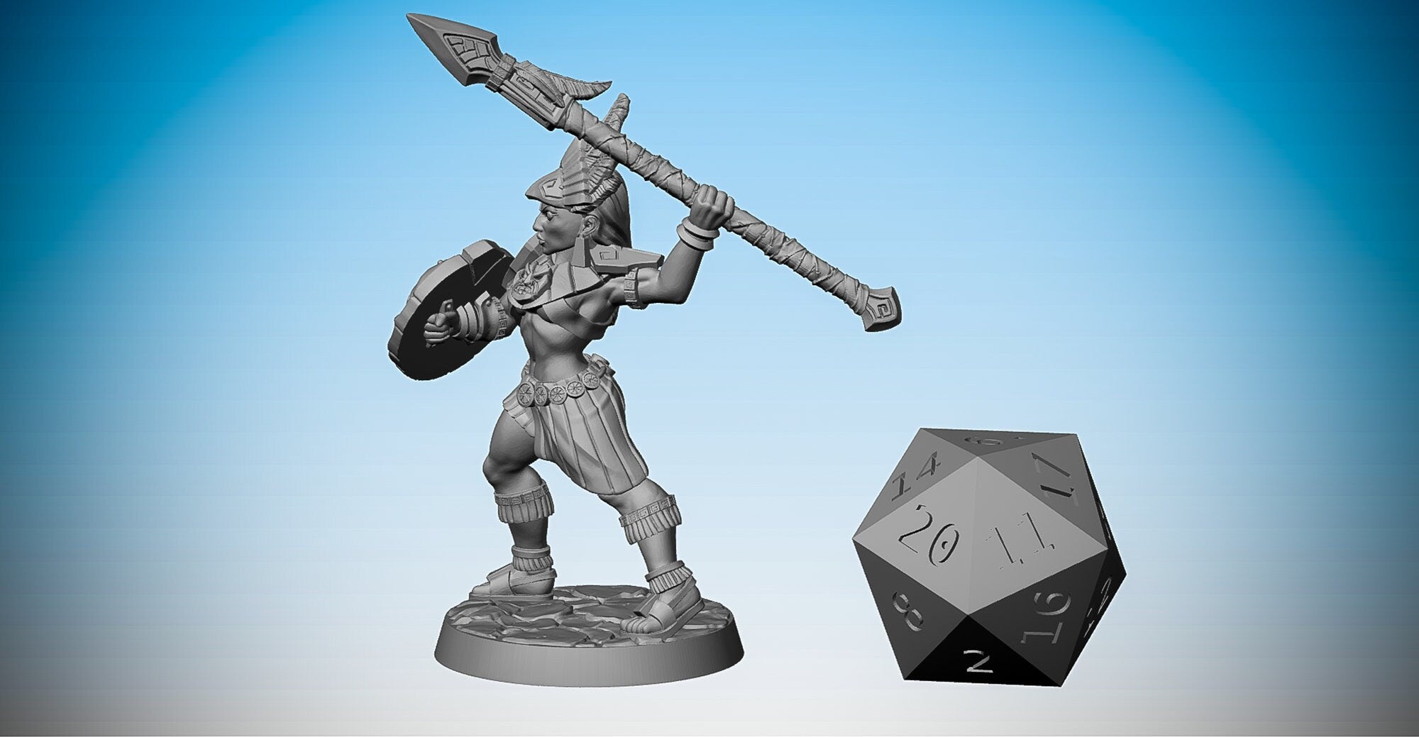 INKA AMAZON Spear & Shield | Dungeons and Dragons | DnD | Pathfinder | Tabletop | RPG | Hero Size | 28 mm-Role Playing Miniatures