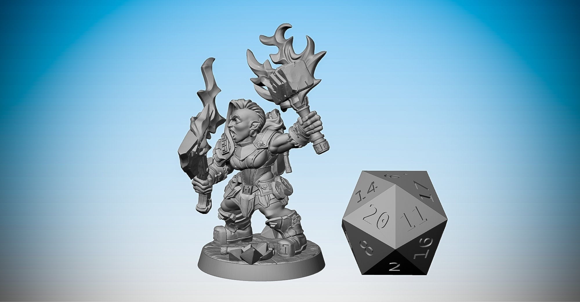 DWARVEN OATHBREAKER Female "F" Hammer & Axe | Dungeons and Dragons | DnD | Pathfinder | Tabletop | RPG | Hero Size | 28 mm-Role Playing Miniatures