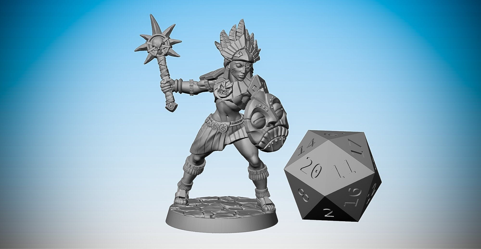 INKA AMAZON Axe & Shield | Dungeons and Dragons | DnD | Pathfinder | Tabletop | RPG | Hero Size | 28 mm-Role Playing Miniatures