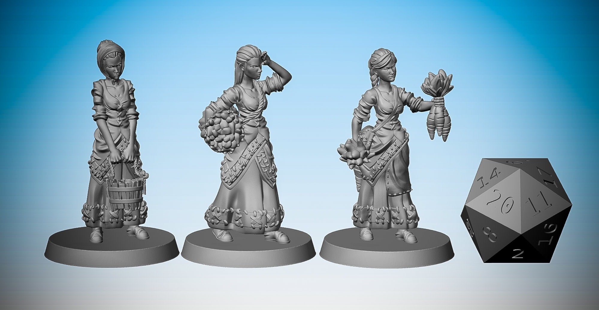 PEASANT Female COMMONER 3 Versions | Townsfolk Npc | Dungeons and Dragons | DnD | Pathfinder | Tabletop | RPG | Hero Size | 28 mm-Role Playing Miniatures