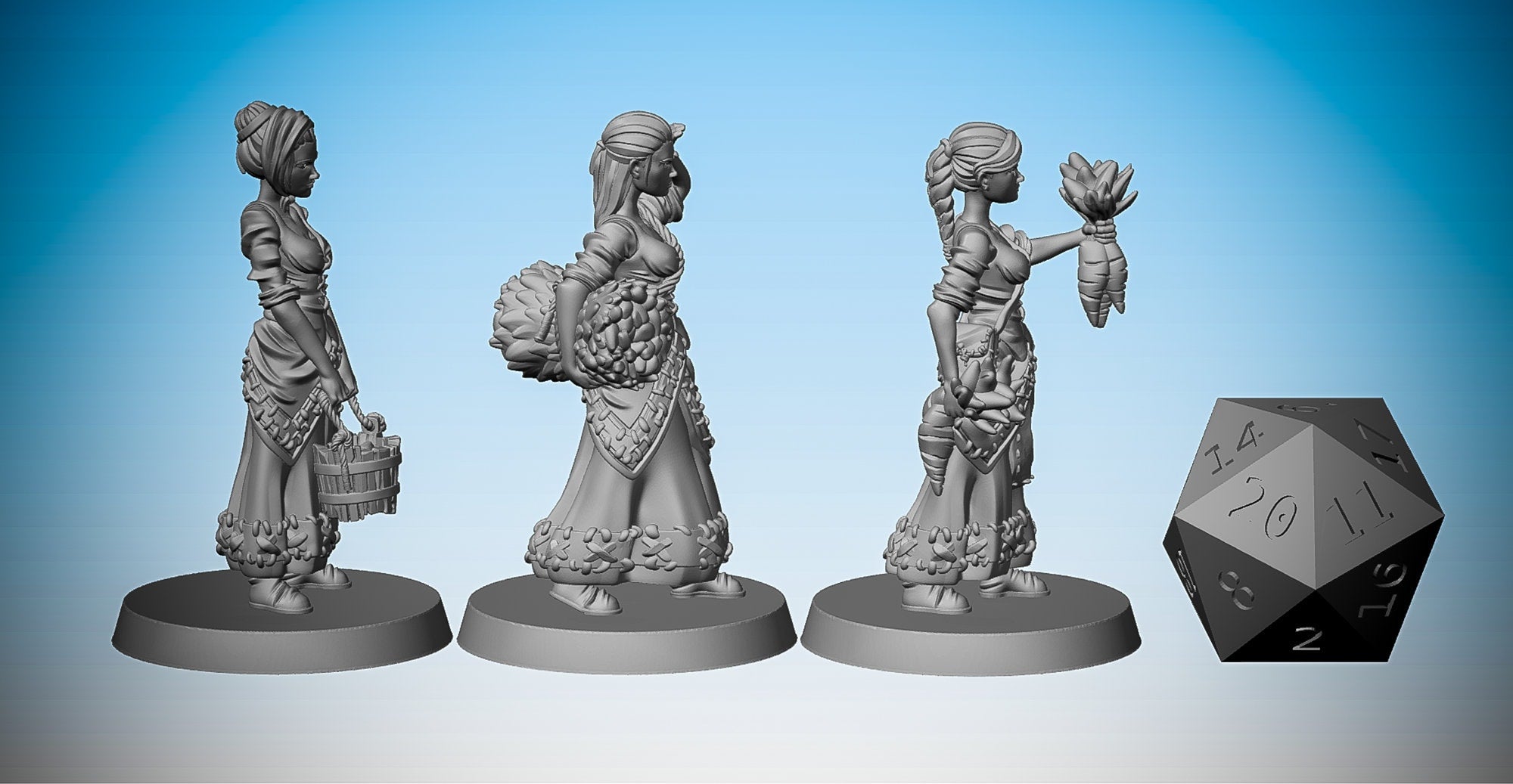 PEASANT Female COMMONER 3 Versions | Townsfolk Npc | Dungeons and Dragons | DnD | Pathfinder | Tabletop | RPG | Hero Size | 28 mm-Role Playing Miniatures
