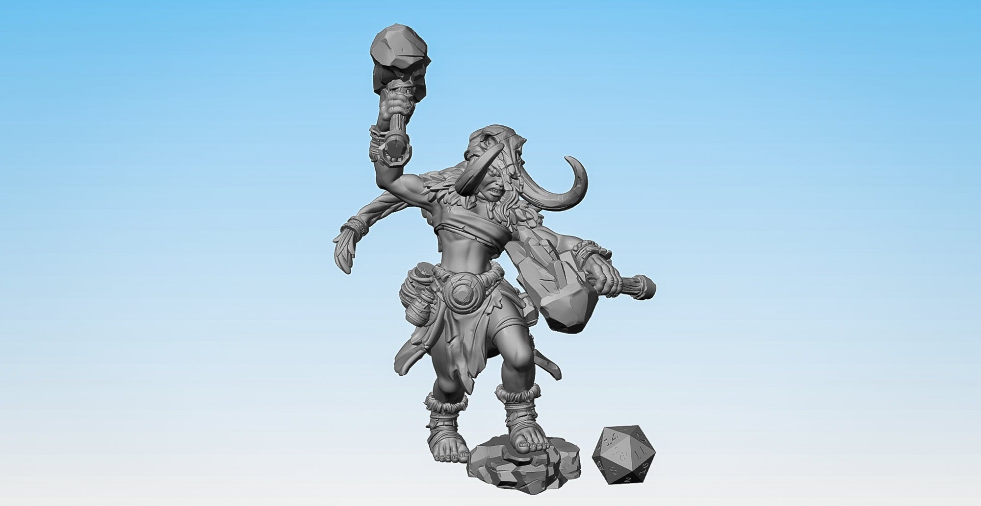 FROST GIANT (F) "Dual Hammers" ca. 12 cm | Dungeons and Dragons | DnD | Pathfinder | Tabletop | RPG | Hero Size | 28 mm-Role Playing Miniatures