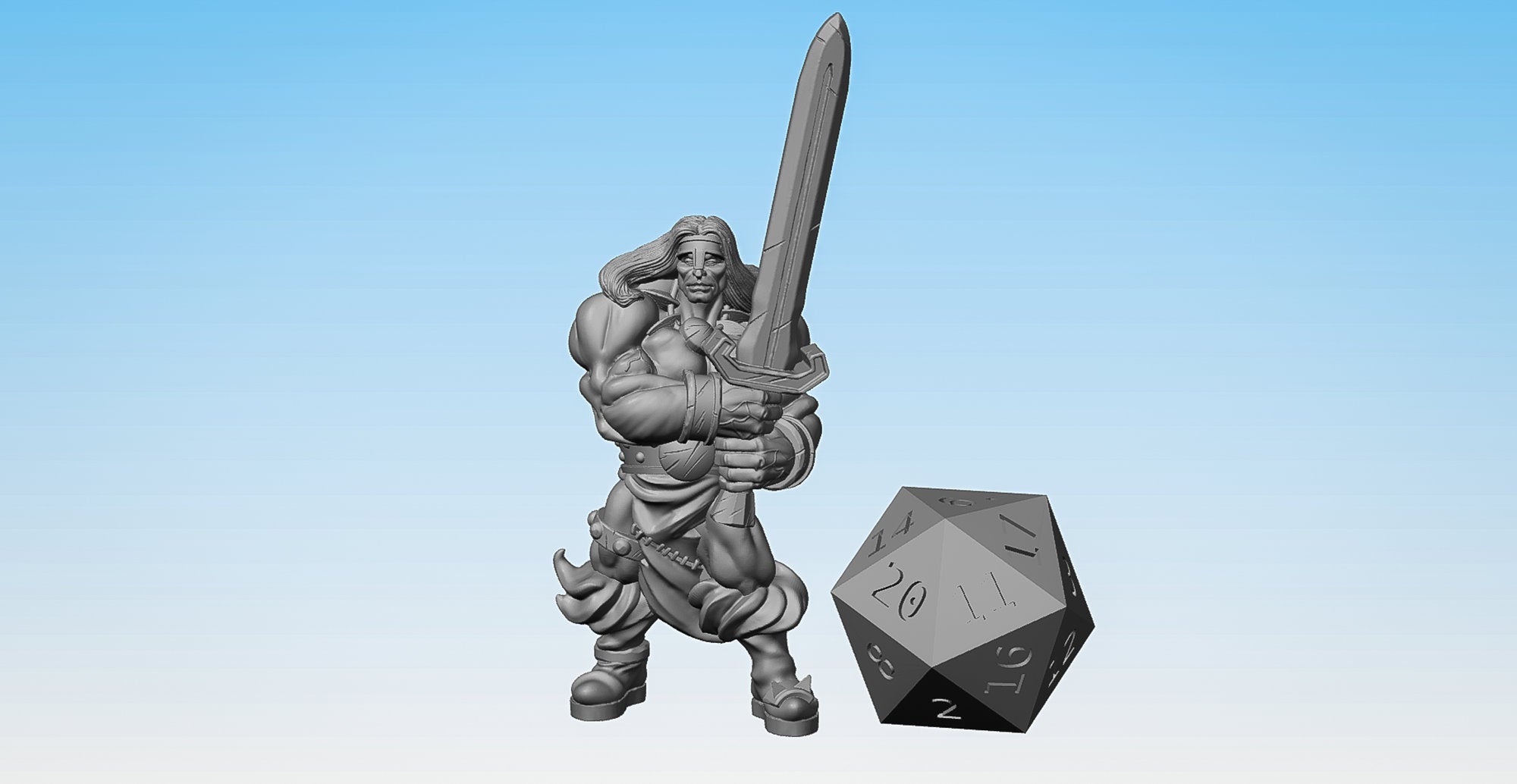 BARBARIAN "CONAN" | Dungeons and Dragons | DnD | Pathfinder | Tabletop | RPG | Hero Size | 28 mm-Role Playing Miniatures