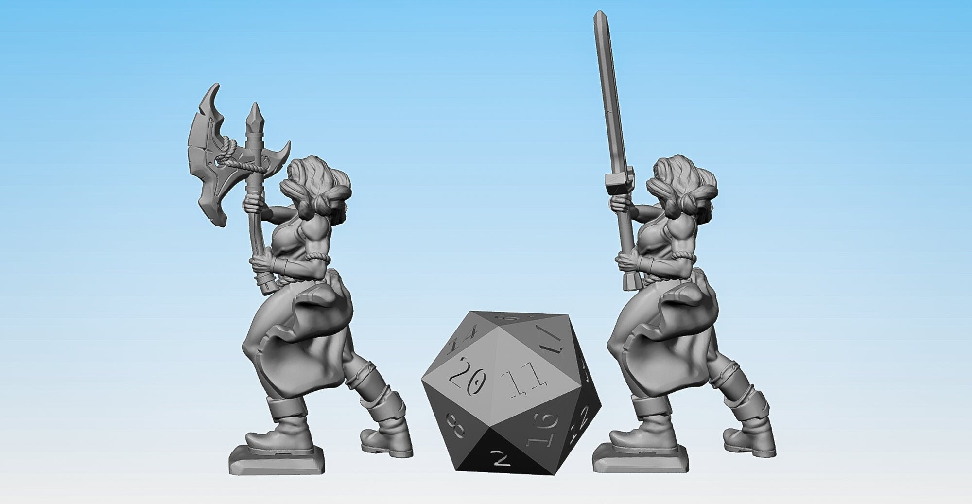 BARBARIAN FEMALE (2 Versions) | Dungeons and Dragons | DnD | Pathfinder | Tabletop | RPG | Hero Size | 28 mm-Role Playing Miniatures