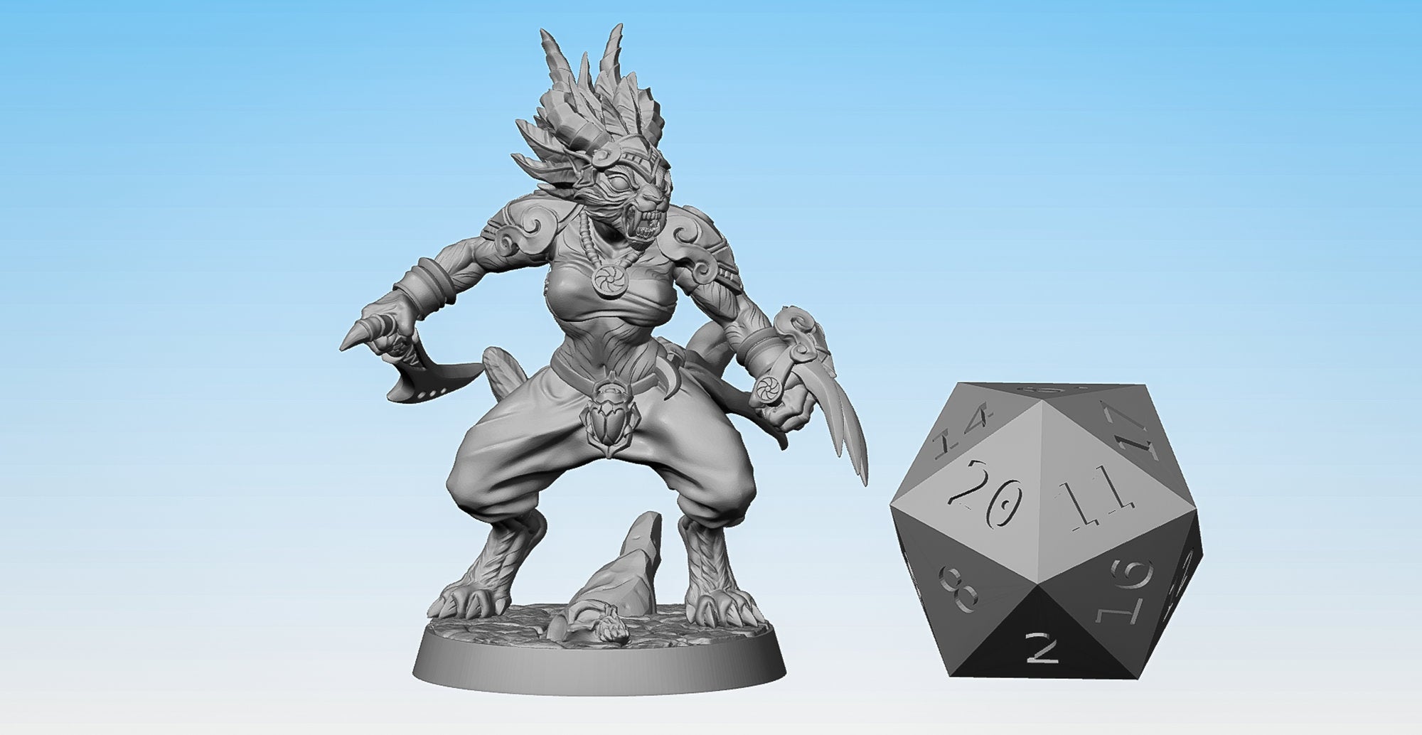 RAKSHASA (F) "Fighter" | Tabaxi | Dungeons and Dragons | DnD | Pathfinder | Tabletop | RPG | Hero Size | 28 mm-Role Playing Miniatures