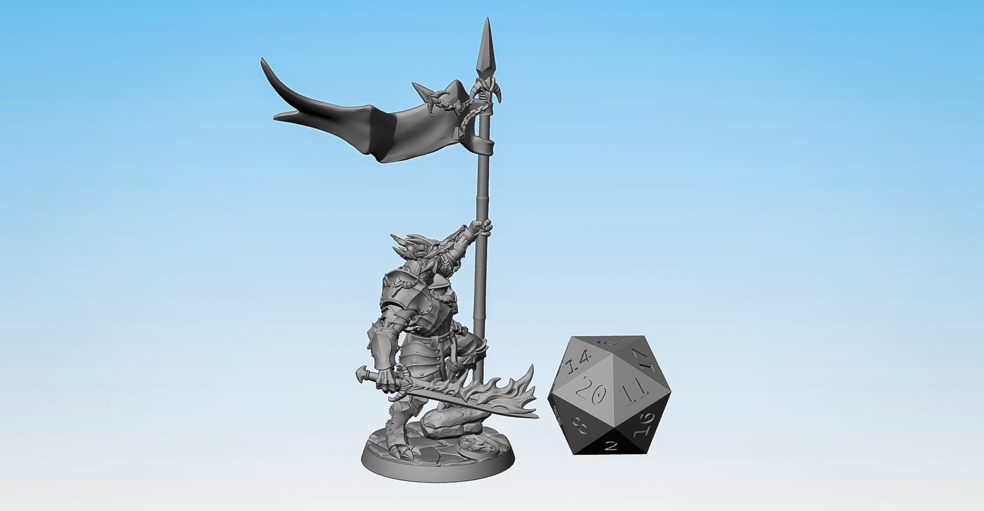 DRAGONBORN "Fighter with Banner" (M) | Dungeons and Dragons | DnD | Pathfinder | Tabletop | RPG | Hero Size | 28 mm-Role Playing Miniatures