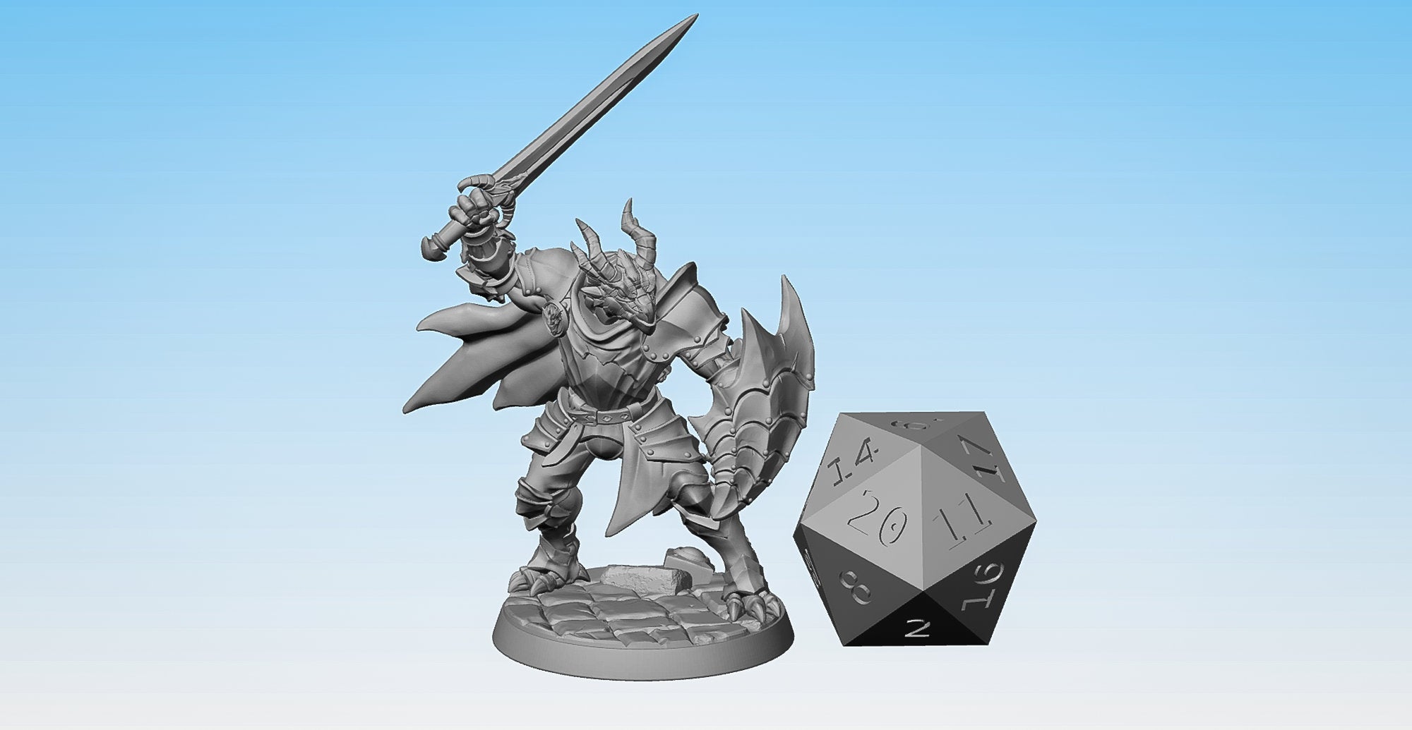 DRAGONBORN "Fighter / Paladin w/ Sword & Shield" (M)-Role Playing Miniatures