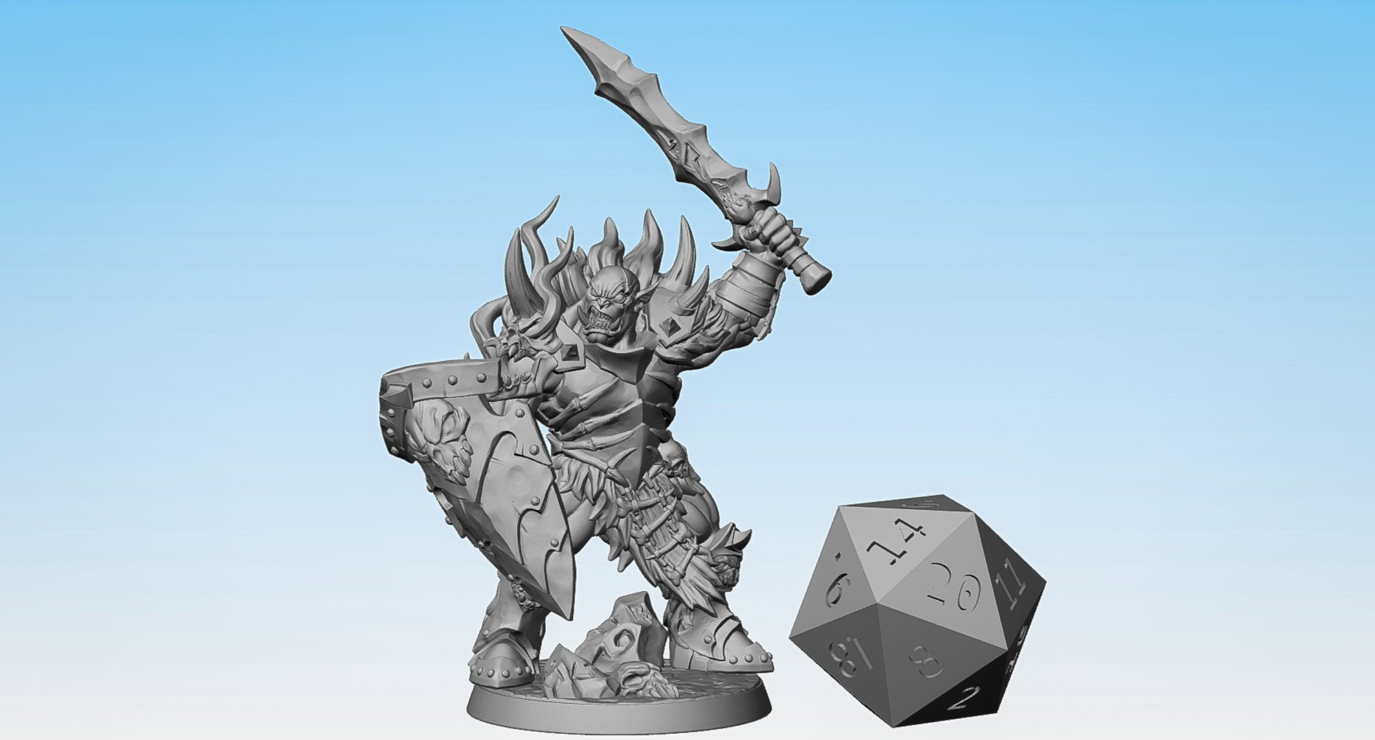FROST ORC "B" "Warrior Sword & Shield" | Dungeons and Dragons | DnD | Pathfinder | Tabletop | RPG | Hero Size | 28 mm-Role Playing Miniatures