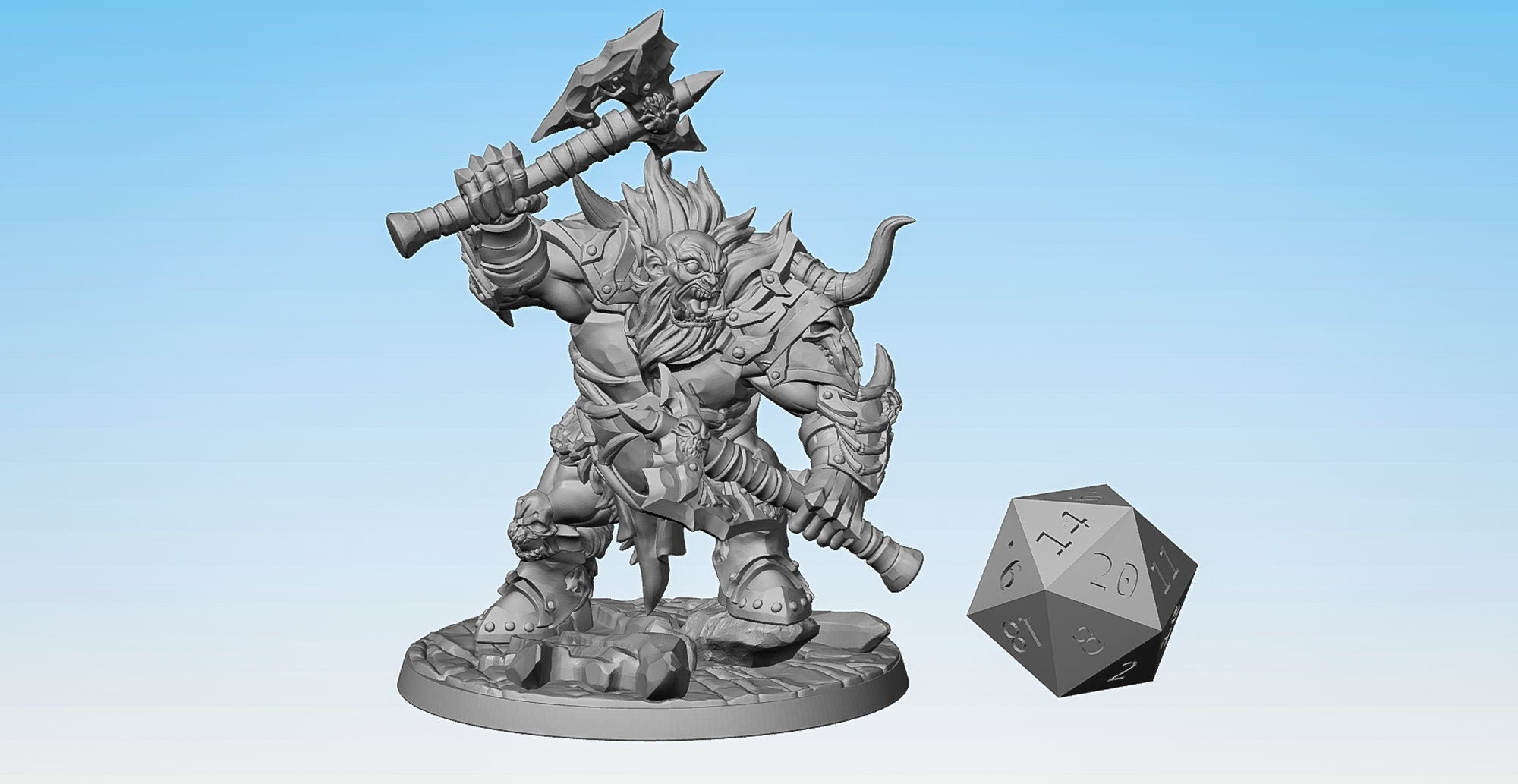 FROST OGRE "E" "Dual Axes" | Dungeons and Dragons | DnD | Pathfinder | Tabletop | RPG | Hero Size | 28 mm-Role Playing Miniatures