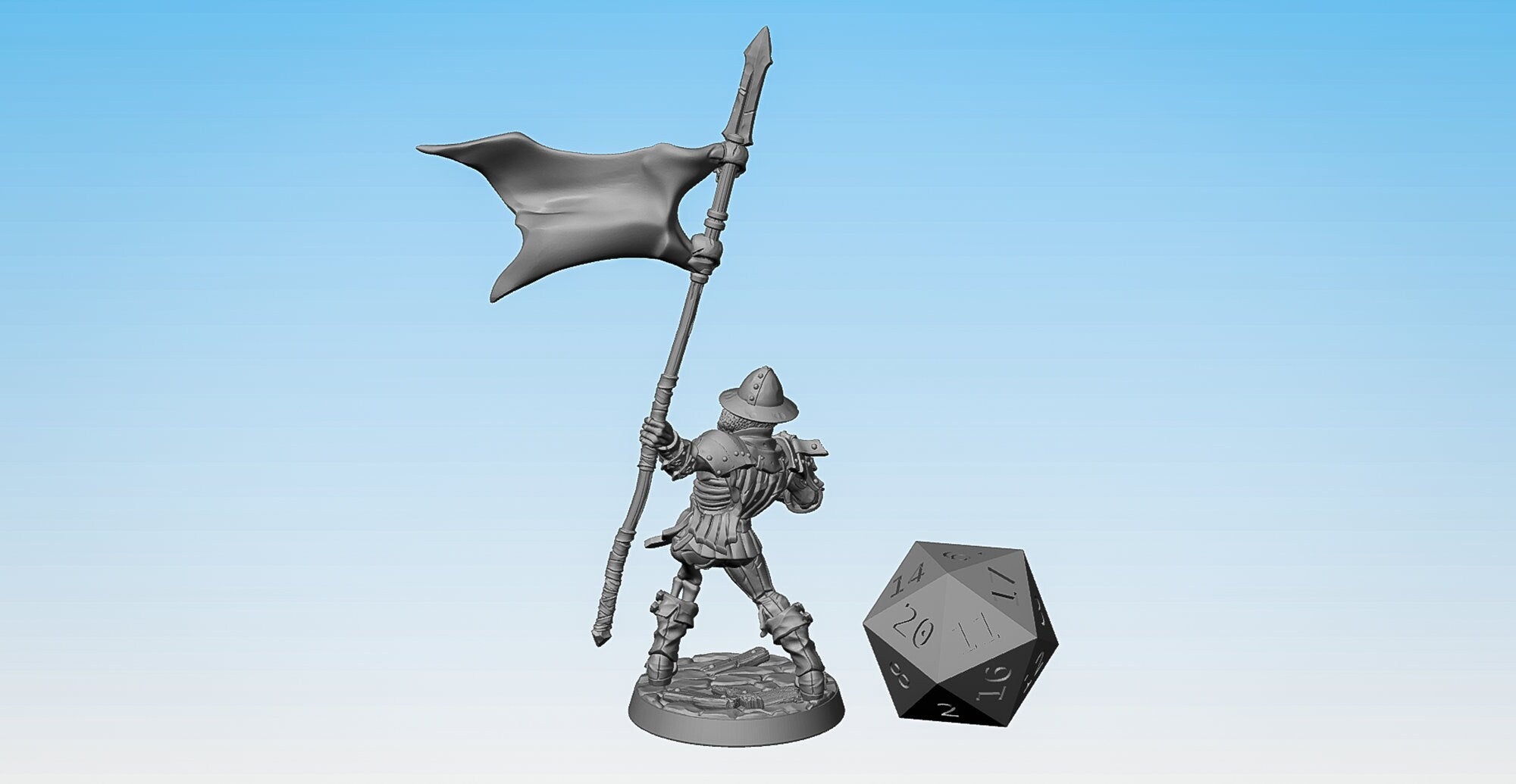 SKELETON FIGHTER (Old Burg) "Banner" | Dungeons and Dragons | DnD | Pathfinder | Tabletop | RPG | Hero Size | 28 mm-Role Playing Miniatures