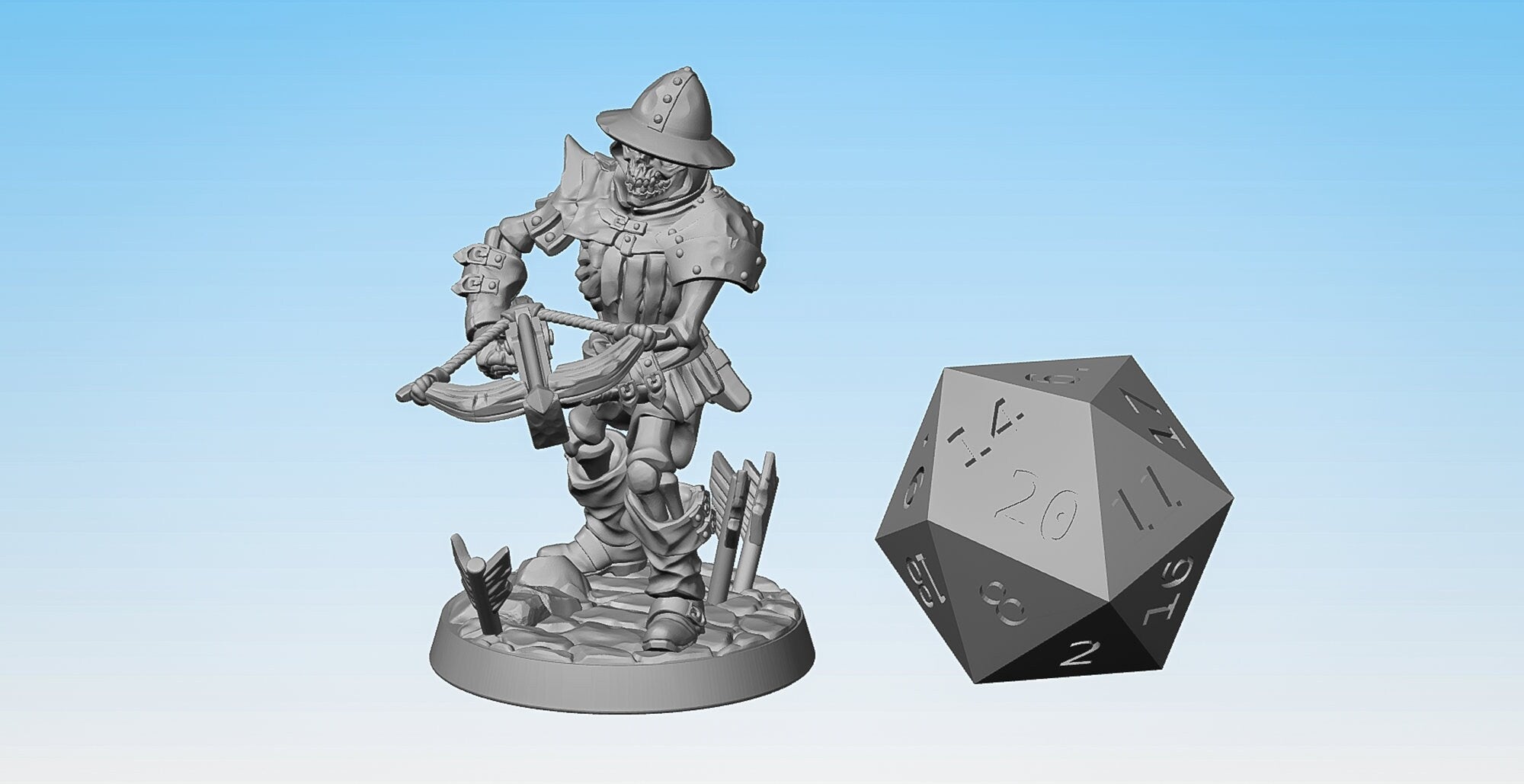 SKELETON FIGHTER (Old Burg) "Helmet & Crossbow" | Dungeons and Dragons | DnD | Pathfinder | Tabletop | RPG | Hero Size | 28 mm-Role Playing Miniatures