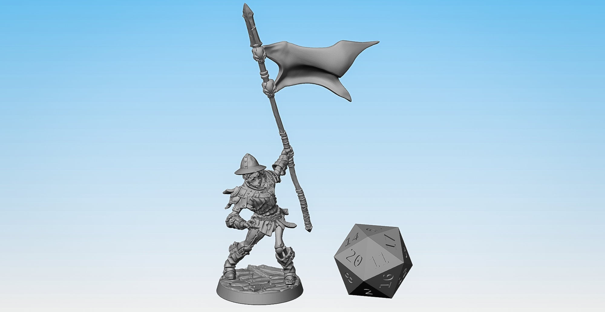 SKELETON FIGHTER (Old Burg) "Banner" | Dungeons and Dragons | DnD | Pathfinder | Tabletop | RPG | Hero Size | 28 mm-Role Playing Miniatures