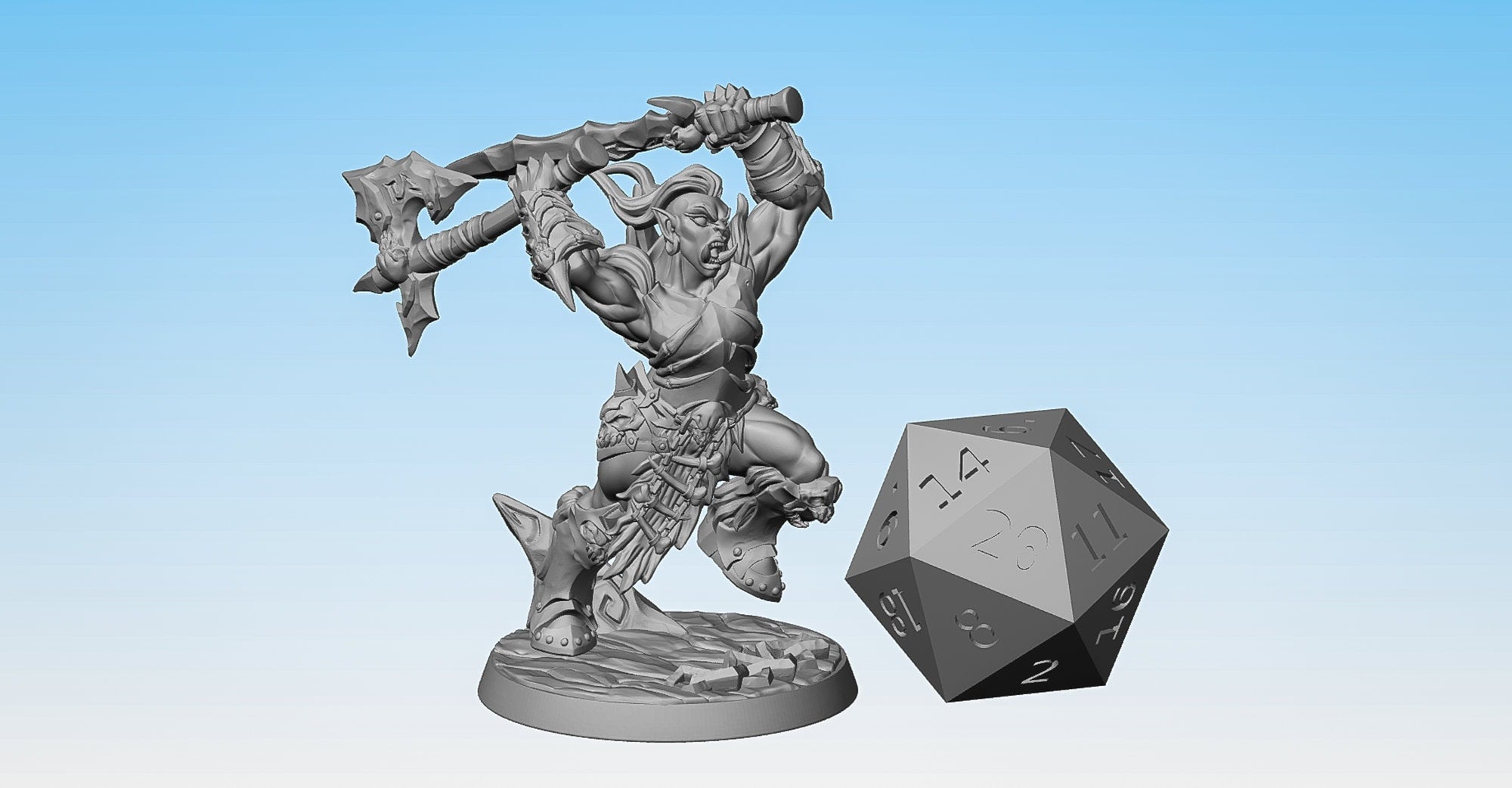 FROST ORC (f) "G" "Berserker Axe & Sword"-Role Playing Miniatures