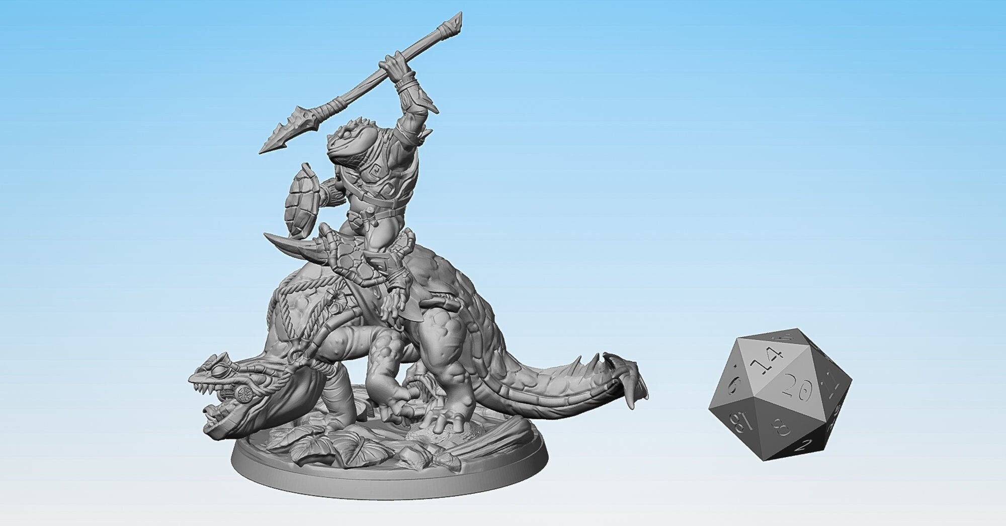 SLAAD RIDER A "Spear & Shield" | Dungeons and Dragons | DnD | Pathfinder | Tabletop | RPG | Hero Size | 28 mm-Role Playing Miniatures