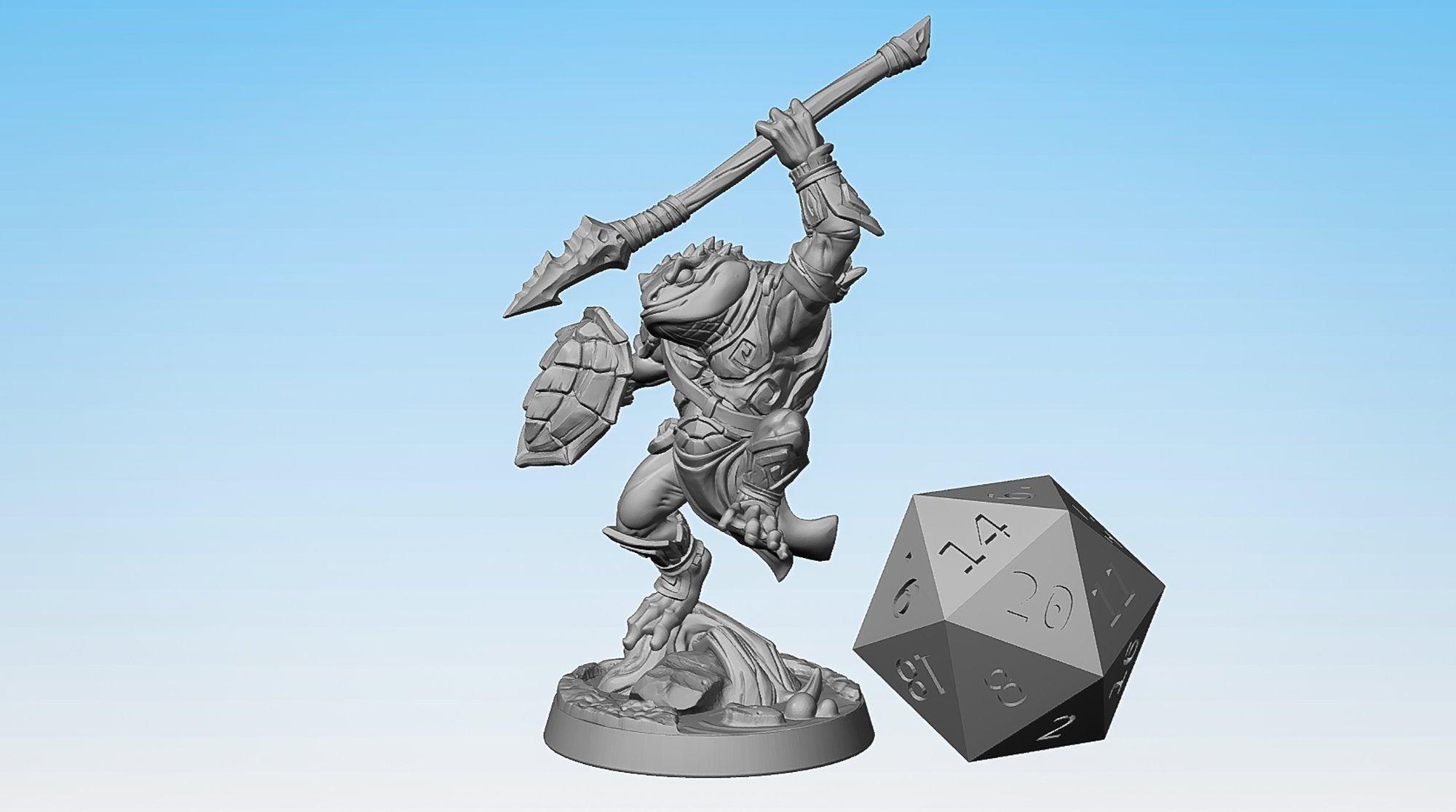 SLAAD Gurunda A "Spear & Shield" | Dungeons and Dragons | DnD | Pathfinder | Tabletop | RPG | Hero Size | 28 mm-Role Playing Miniatures