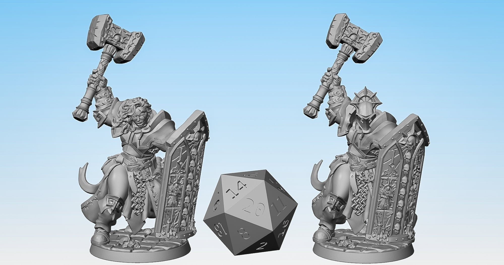 TEMPLAR PALADIN (F) "Hammer & Shield" (f) (2 Versions) | Dungeons and Dragons | DnD | Pathfinder | Tabletop | RPG | Hero Size | 28 mm-Role Playing Miniatures