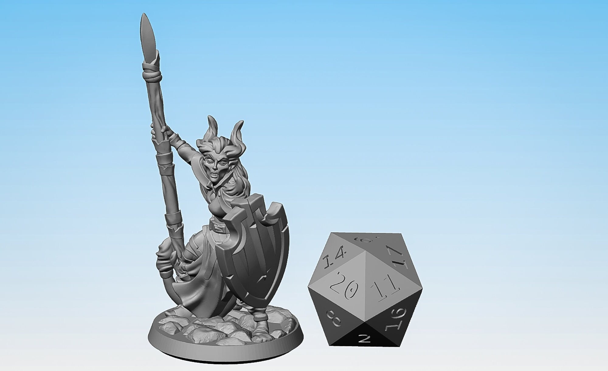 DEMONKIN TIEFLING (f) "Spear & Shield" | Dungeons and Dragons | DnD | Pathfinder | Tabletop | RPG | Hero Size | 28 mm-Role Playing Miniatures