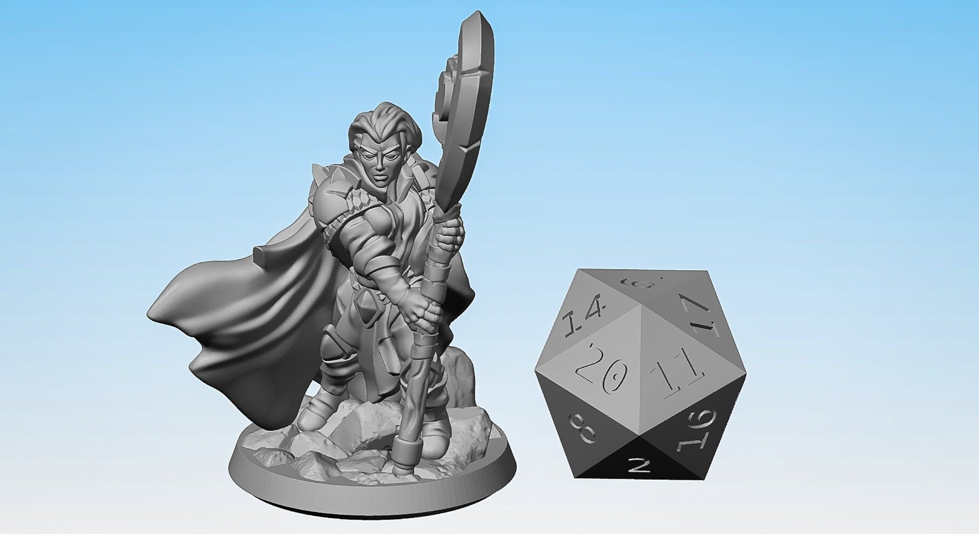 CLERIC (f) "Polearm" | Dungeons and Dragons | DnD | Pathfinder | Tabletop | RPG | Hero Size | 28 mm-Role Playing Miniatures