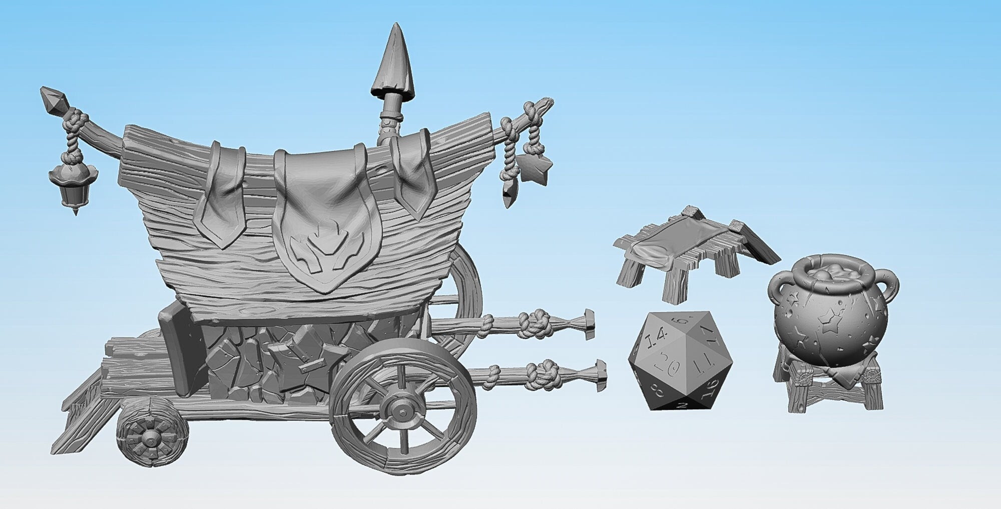 CART + Additions "Qimmi's Cart" | Dungeons and Dragons | DnD | Pathfinder | Tabletop | RPG | Hero Size | 28 mm-Role Playing Miniatures