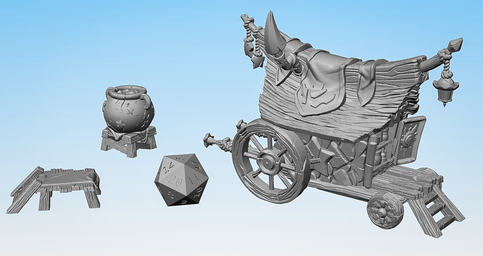 CART + Additions "Qimmi's Cart" | Dungeons and Dragons | DnD | Pathfinder | Tabletop | RPG | Hero Size | 28 mm-Role Playing Miniatures
