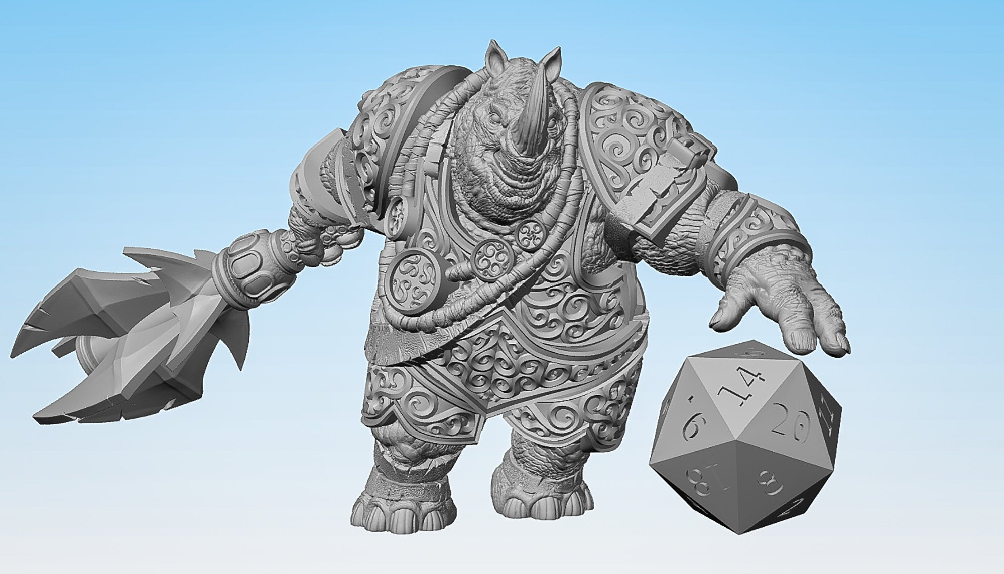 RHINO FOLK "Fighter" (Rhinokin) | Dungeons and Dragons | DnD | Pathfinder | Tabletop | RPG | Hero Size | 28 mm-Role Playing Miniatures