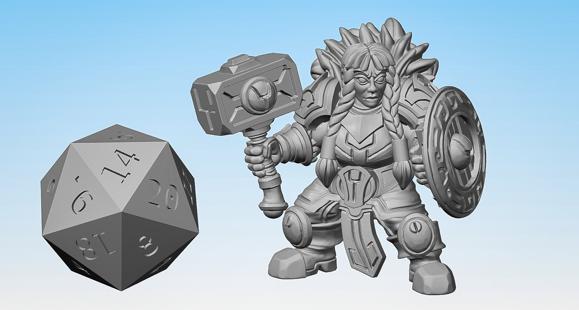 FROST ZWERG Paladin / Fighter / Cleric (w) "Damsel #02" | Dungeons and Dragons | DnD | Pathfinder | Tabletop | RPG | Hero Size | 28 mm-Role Playing Miniatures