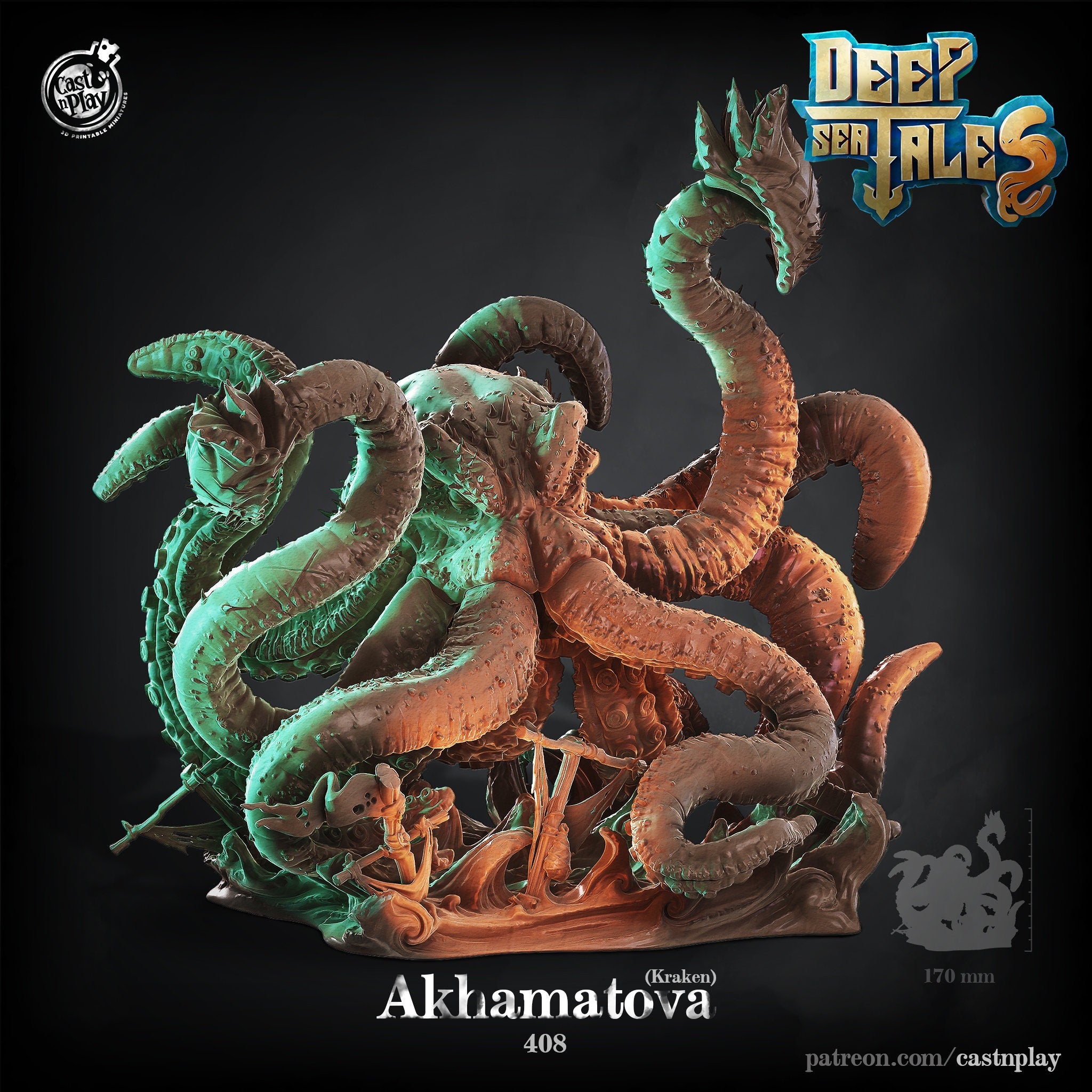 KRAKEN "Akhamatova" (17 cm) | Dungeons and Dragons | DnD | Pathfinder | Tabletop | RPG | Hero Size | 28 mm-Role Playing Miniatures