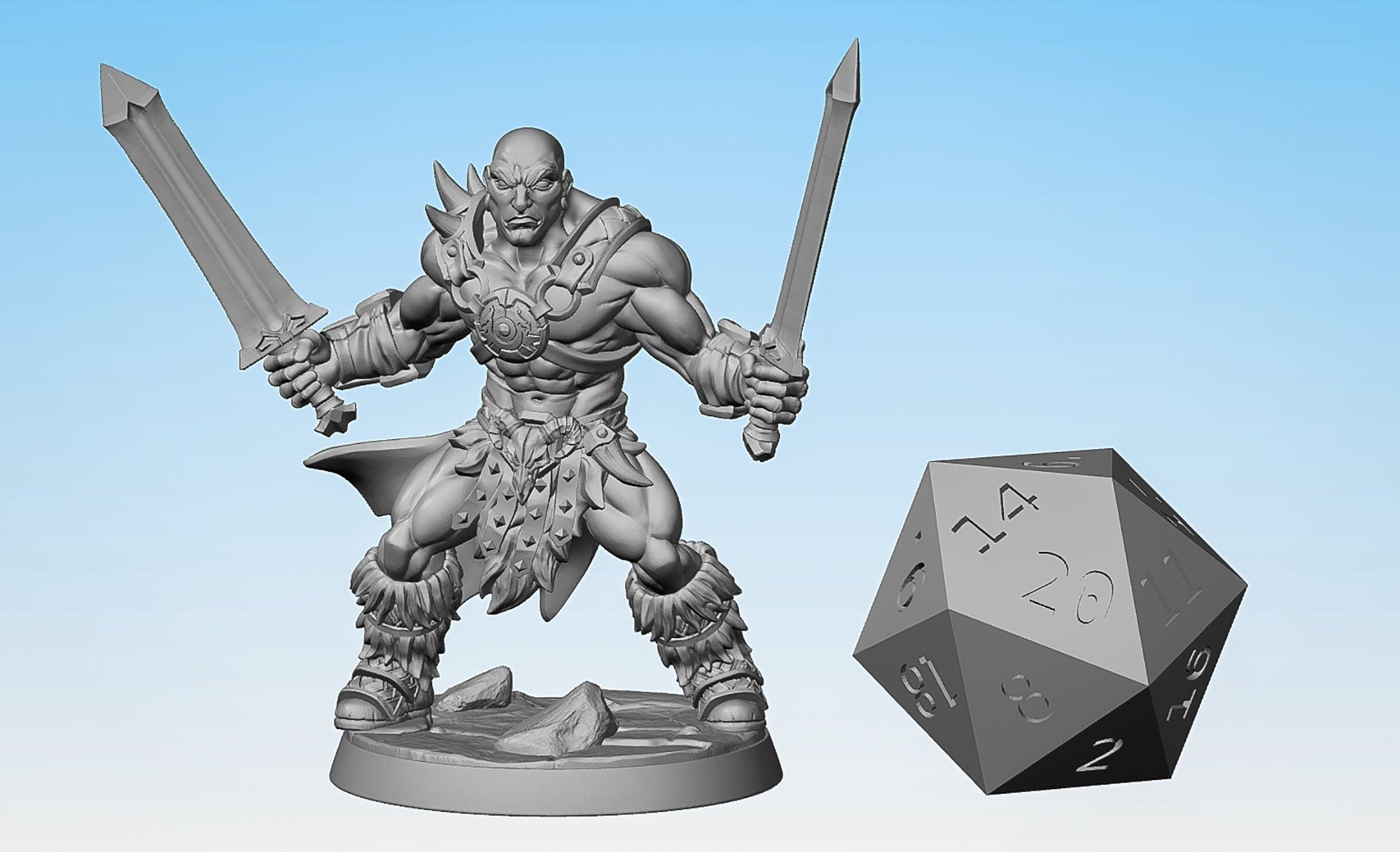 BARBARIAN Dual Swords "Dragonpeak Barbarian C (m)" | Dungeons and Dragons | DnD | Pathfinder | Tabletop | RPG | Hero Size | 28 mm-Role Playing Miniatures